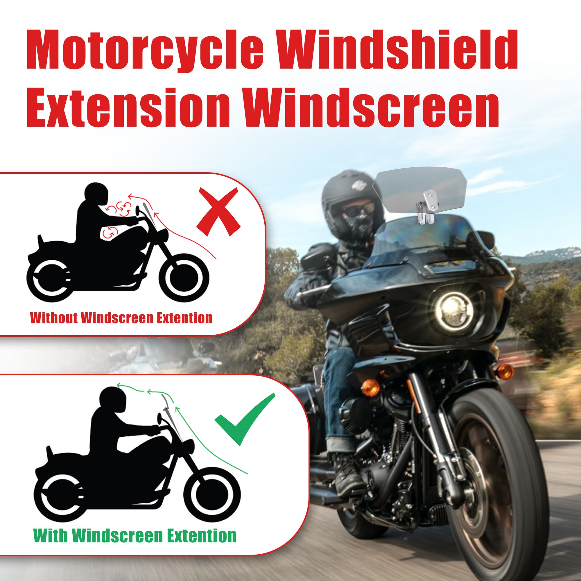 Goldfire Déflecteur d'air universel réglable pour pare-brise de moto Kawasaki BMW Benelli KTM Triumph Noir