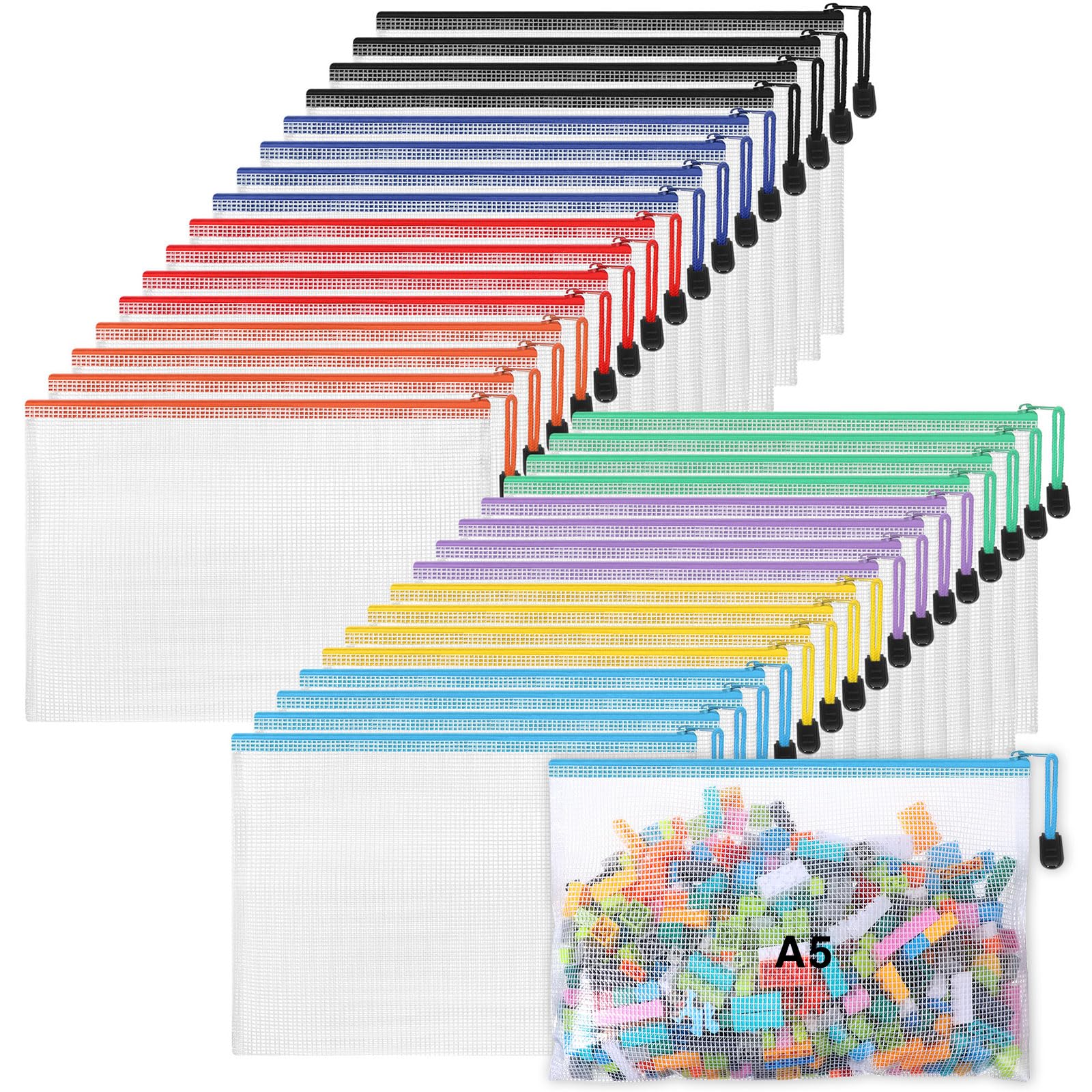 Jetec 32 Pcs Mesh Zipper Bags Toy Storage Bags Bikini Organizer Bags Waterproof Zipper Pouch Reusable Puzzle Bag Multipurpose for Organizing Storage Office(Sweet Color,9 x 7 Inch)