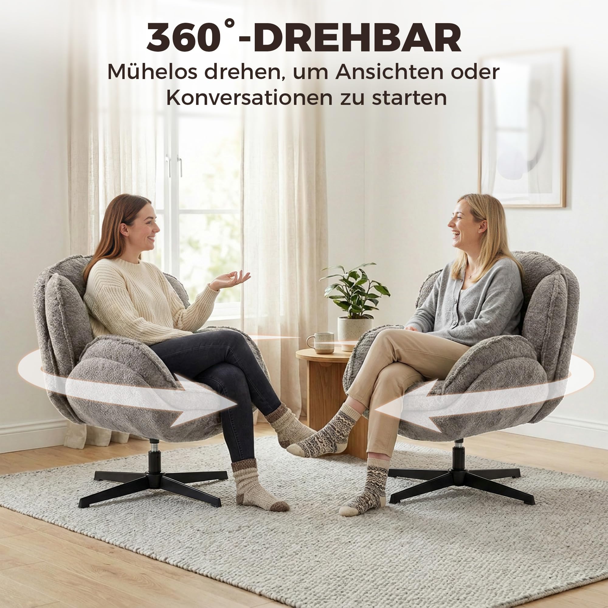 HOMCOM Ohrensessel Drehbarer Loungesessel Geplosterter Sessel Grau