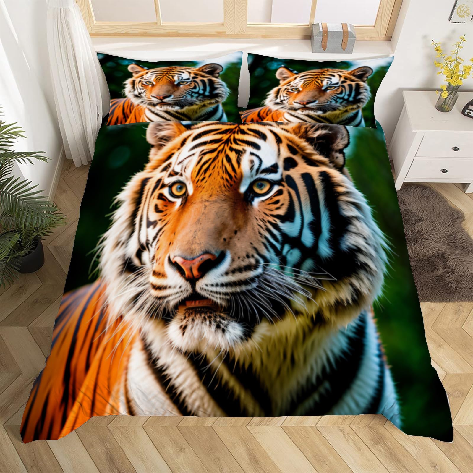 Set Biancheria Da Letto AILONEN Per Ragazze, Motivo Tigre Bianca 3D, 3 Pezzi (1 Trapuntina + 2 Federe), Varie Misure - 3