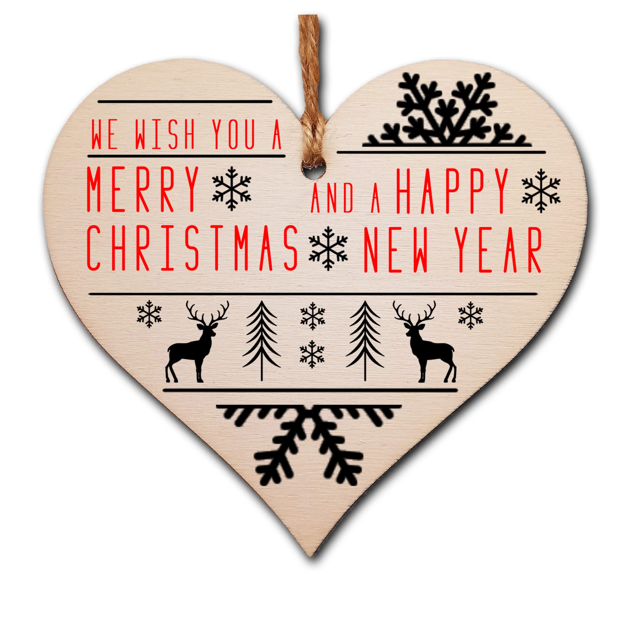Gift In Can Handmade Christmas Hanging Wooden Heart Plaque Decoration Gift Or Tag To Wish Someone Special A Merry Xmas Stag And Snowflake Monochrome Design Festive Bauble
