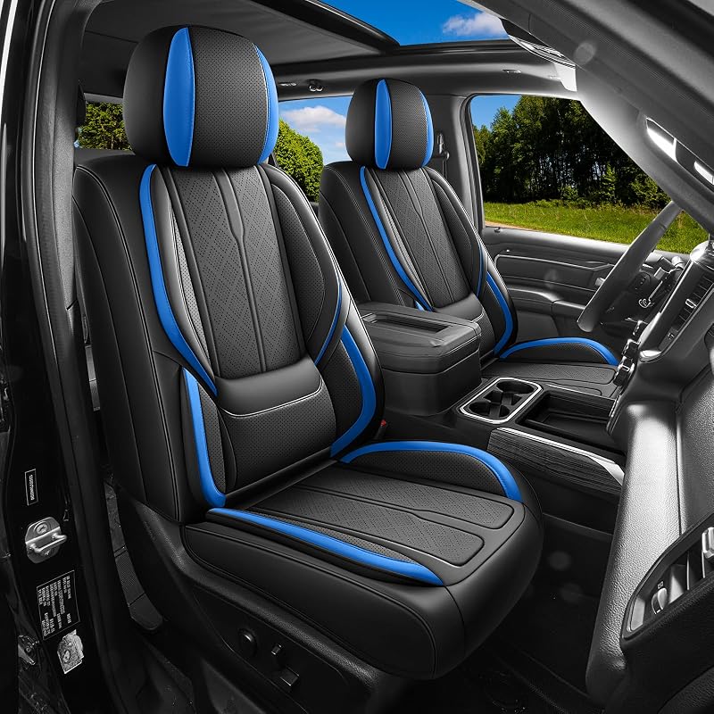 Capa para Banco Dianteiro em Couro Sintético AOOG para Chevy Silverado e GMC Sierra 1500, 2500 HD e 3500 HD 2007–2026, Cabine Compatível, Preto e Azul