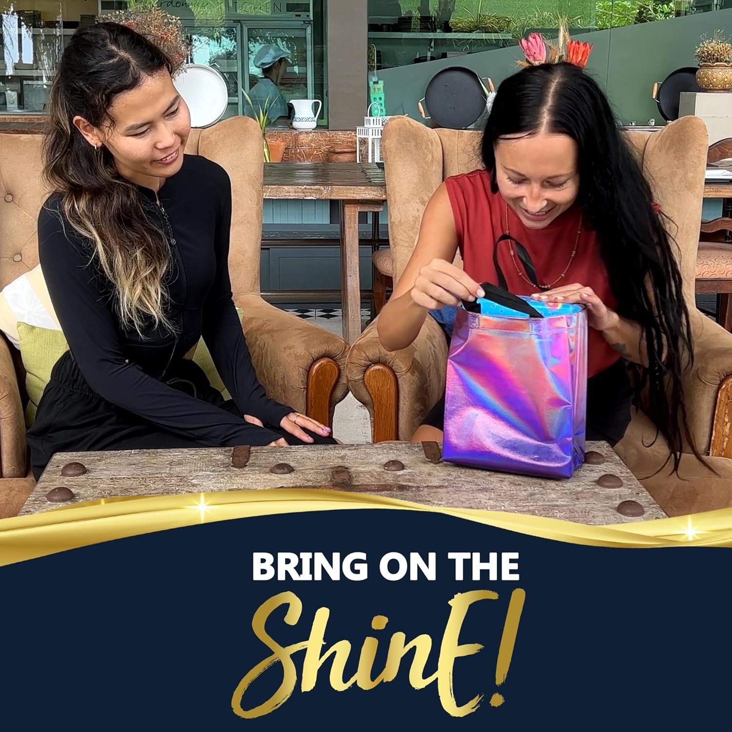 Nush Nush Holographic Reusable Gift Bags Medium Size – Set of 12 Gradient Pink & Purple Gift Bags With Handles - Colorful Party Favor Bag for Birthday Party Favors, Halloween, Christmas - 8x4x10 - Image 6