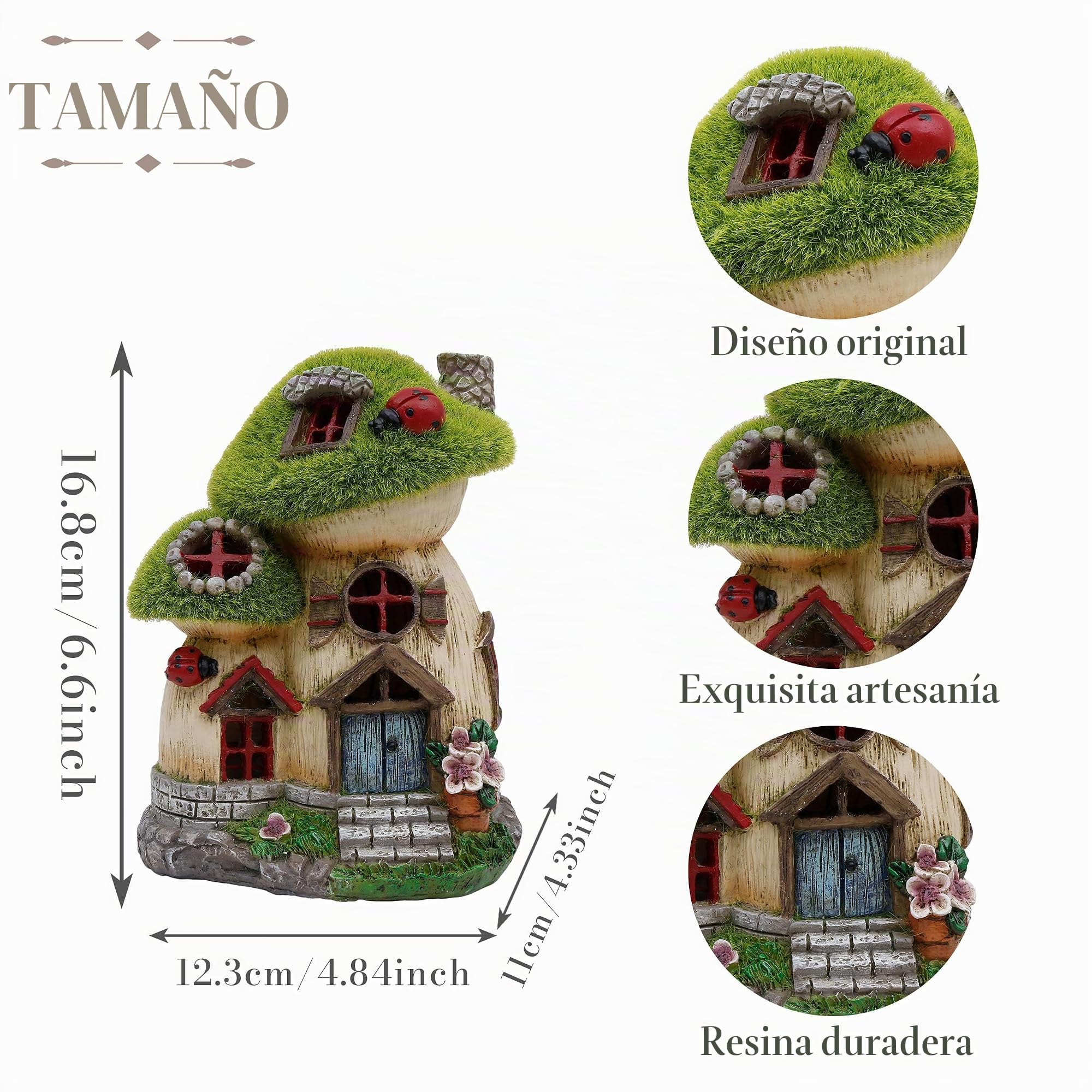 TERESA'S COLLECTIONS Adorno Jardín Exterior | Casa de Hadas con Seta de Resina con Lámpara Solar, Regalos para Hija, Mamá, Césped, Balcón, Regalo para Mujer (M)