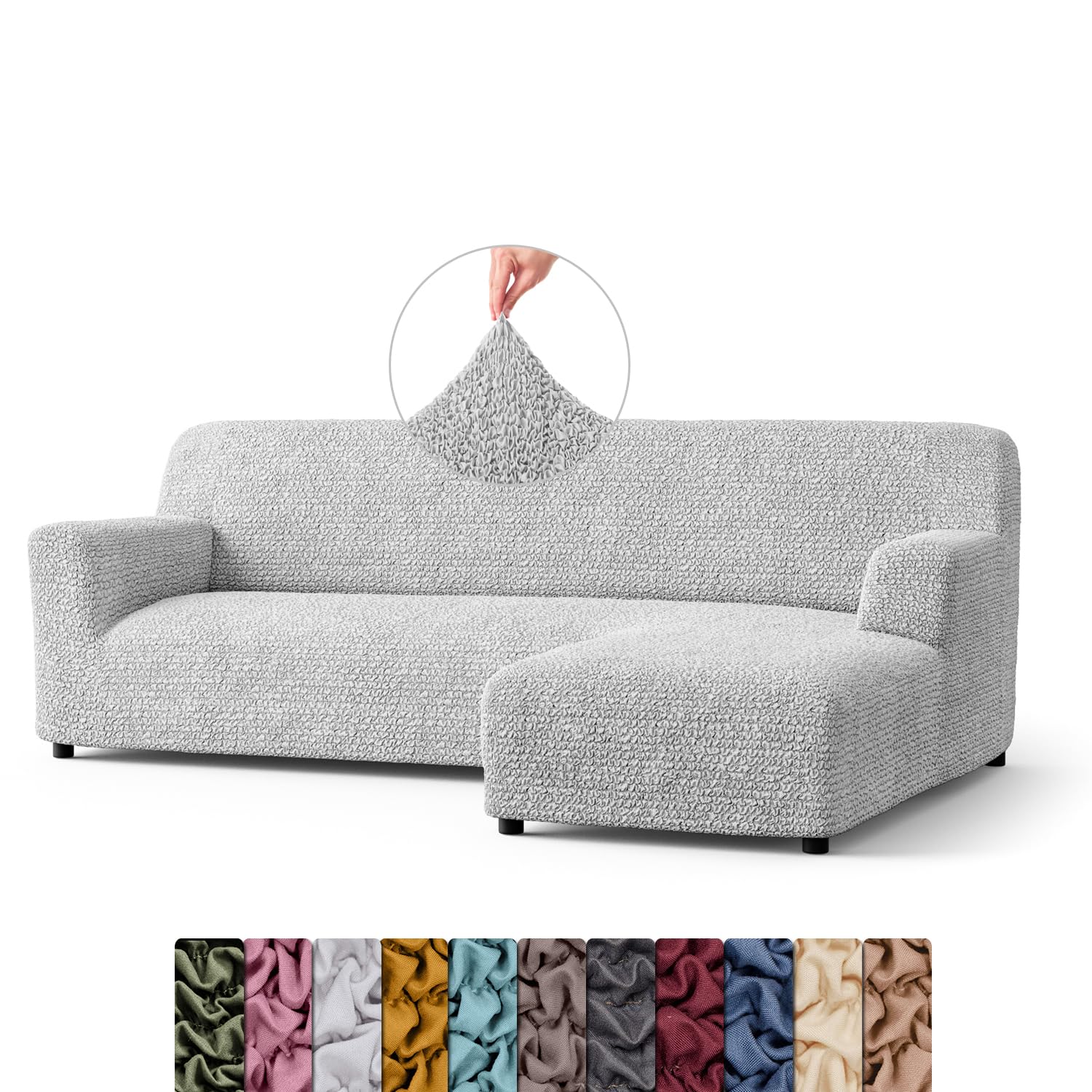 Menotti L Shape Sofa Cover - Sectional Covers - Chaise Lounge Couch Cover - Soft Polyester Fabric Slipcovers - 1-piece Form Fit Stretch Furniture Slipcover - Microfibre - Pearl (L-Shape Right)