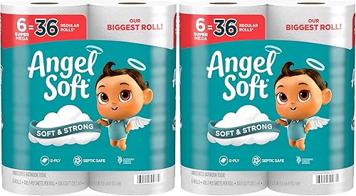 Angel Soft Papel higiénico, 6 súper megarrollos: 36 rollos regulares (paquete de 2)
