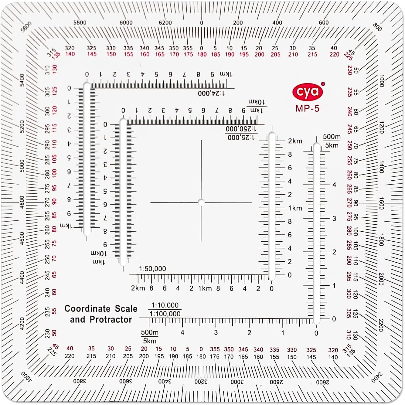 CYA Square Military Map Coordinate Scale Protractor Map for Land Navigation, Military Style UTM/MGRS Coordinate Scale