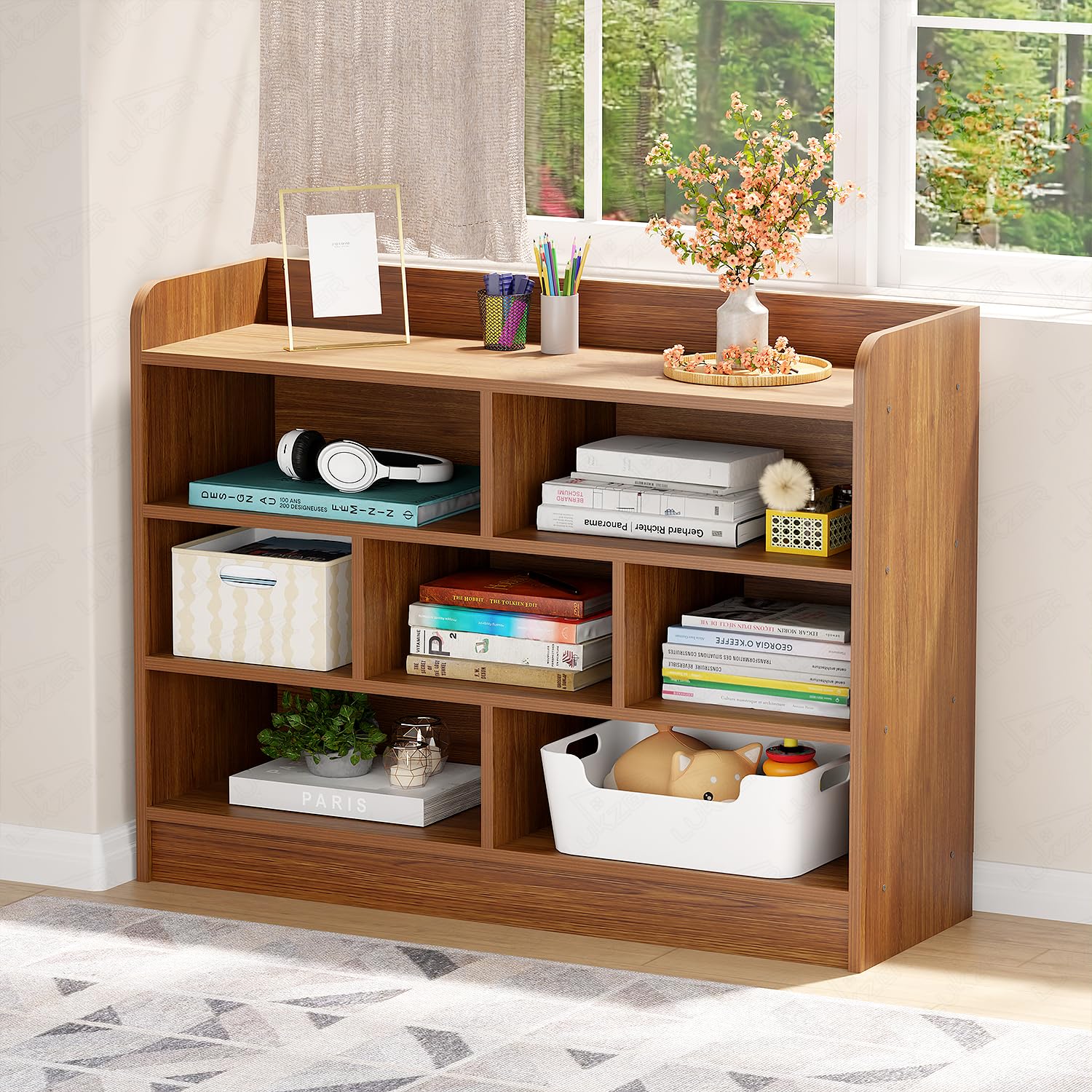 Lukzer Multipurpose 7-Section Storage Rack Bookcase | MR-008/Oak