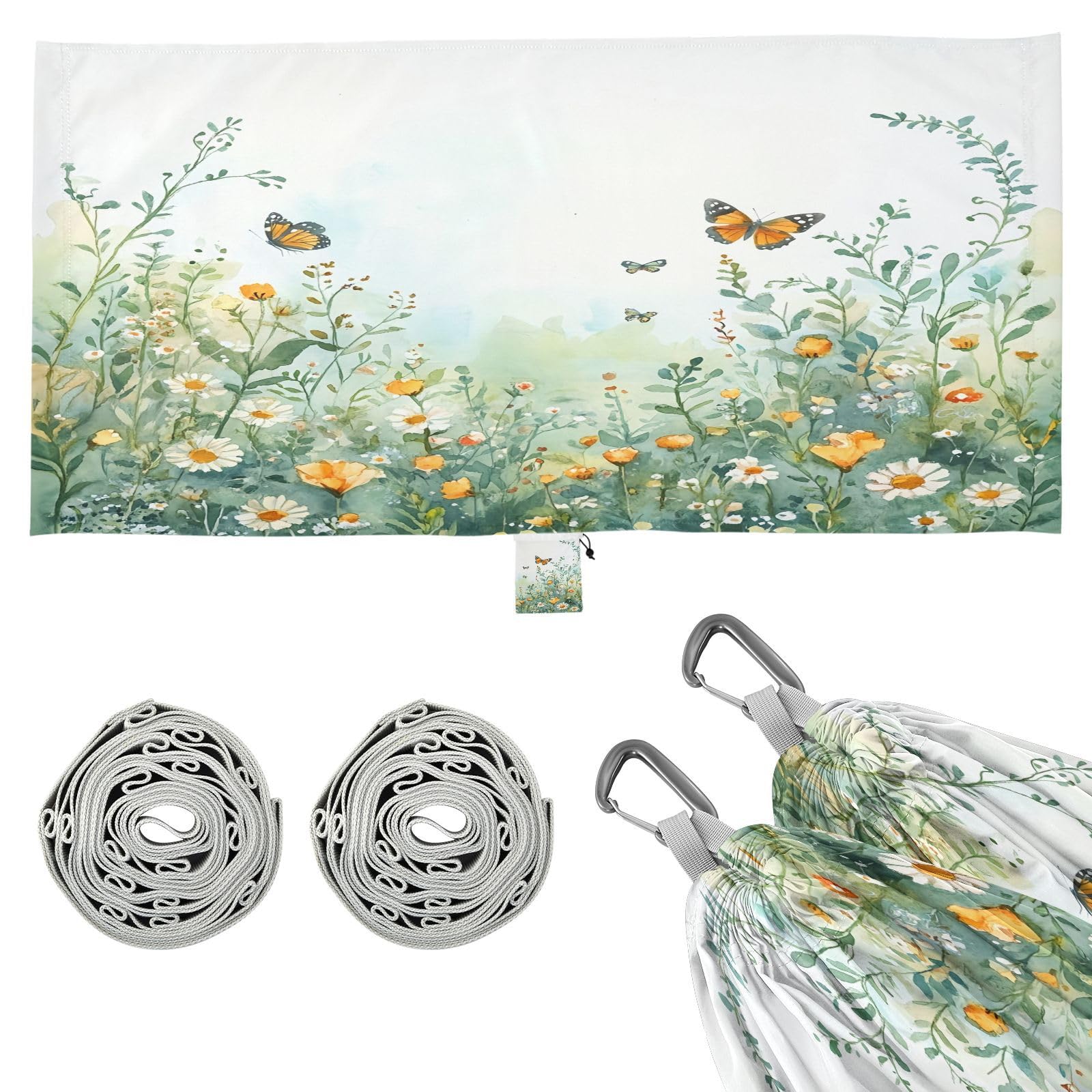 ATTX Wildflowers and Butterflies Camping Hammock - Lightweight & Portable Hammocks, Heavy Duty 330lbs Capacity for Indoor, Hiking, Backpacking, Travel, Backyard, Beach#107