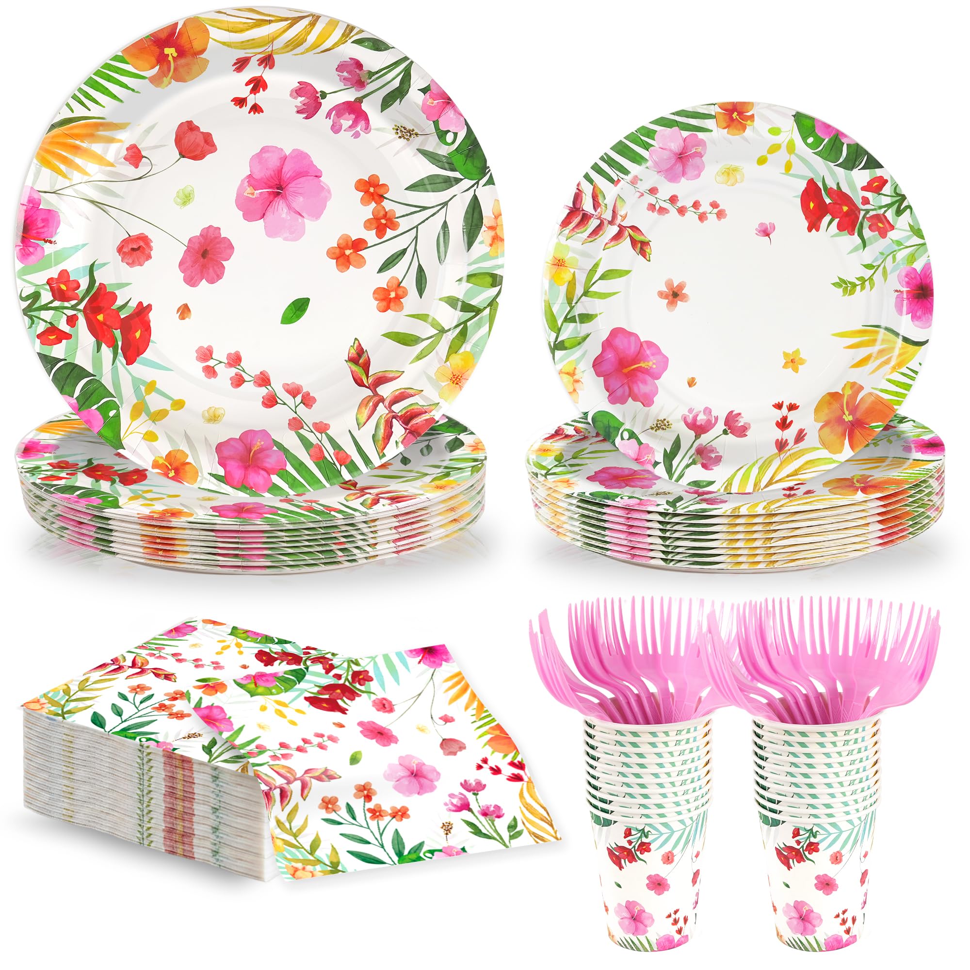 OuMuaMua 120 Pcs Tropical Luau Party Tableware Supplies - tableware | Mubboo