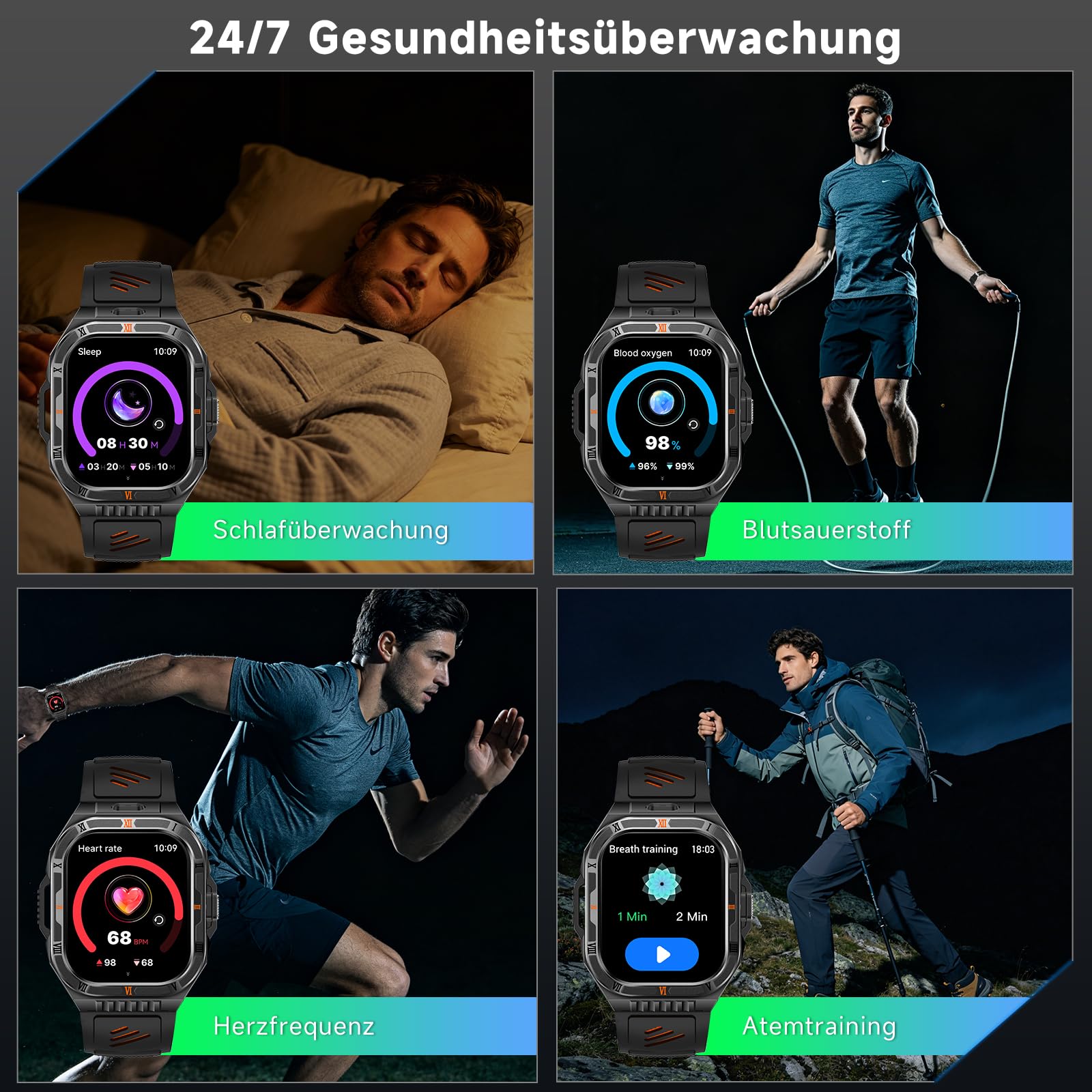 2026 Neue AI-GPT Smartwatch Herren 1100mAh Akku/LED-Licht/Kompass, 2,01" HD