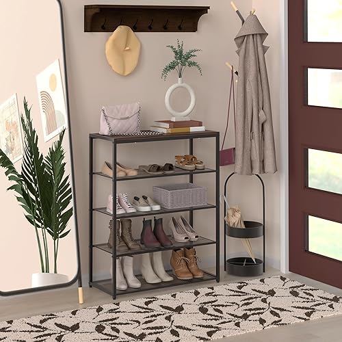 Miniatura 2 de ClosetMaid Zapatero de 5 niveles, organizador de almacenamiento, con estante superior de madera, 4 estantes de malla metálica, para 15 pares de