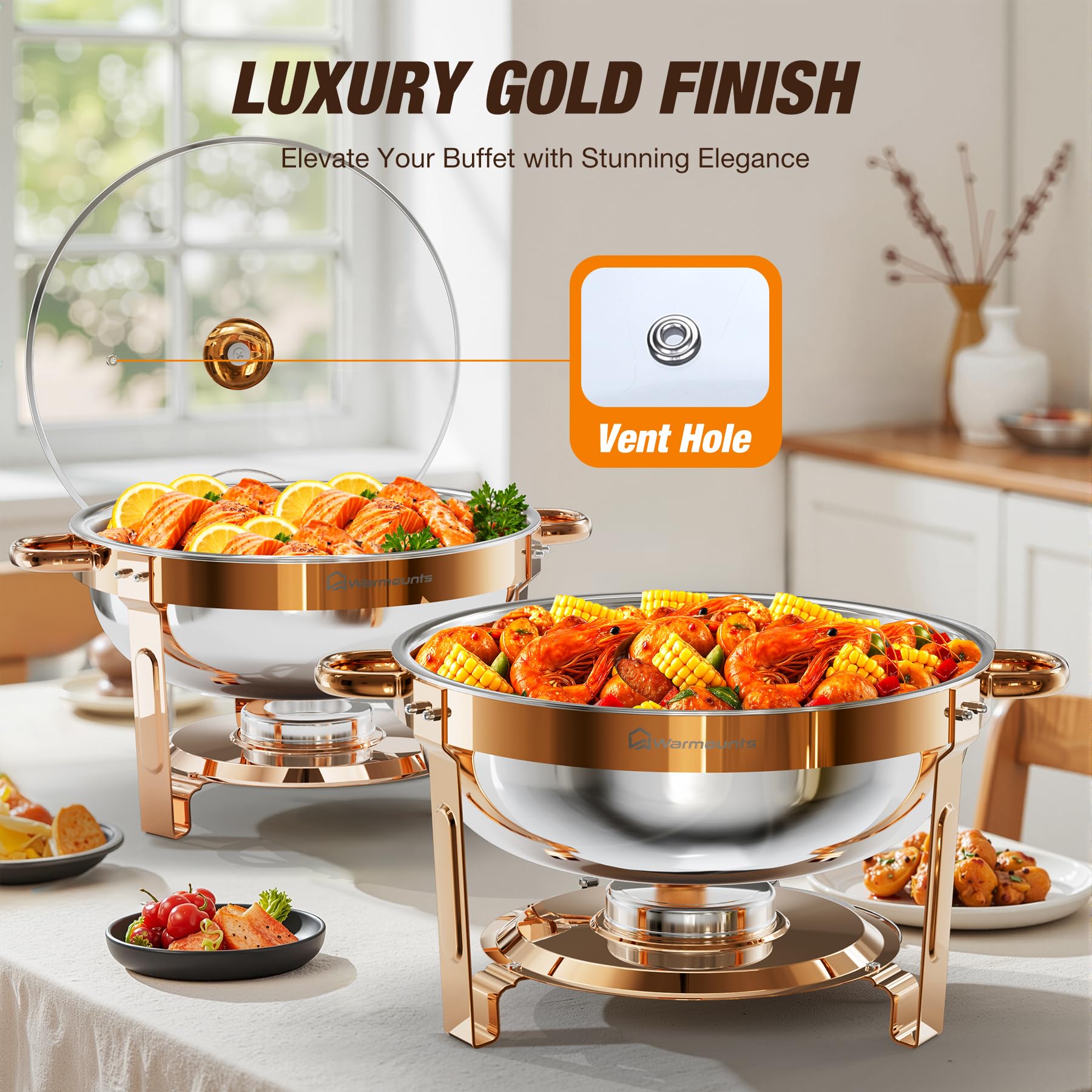 WARMOUNTS Bandeja de plato de oro rosa con tapa de cristal, 5 L