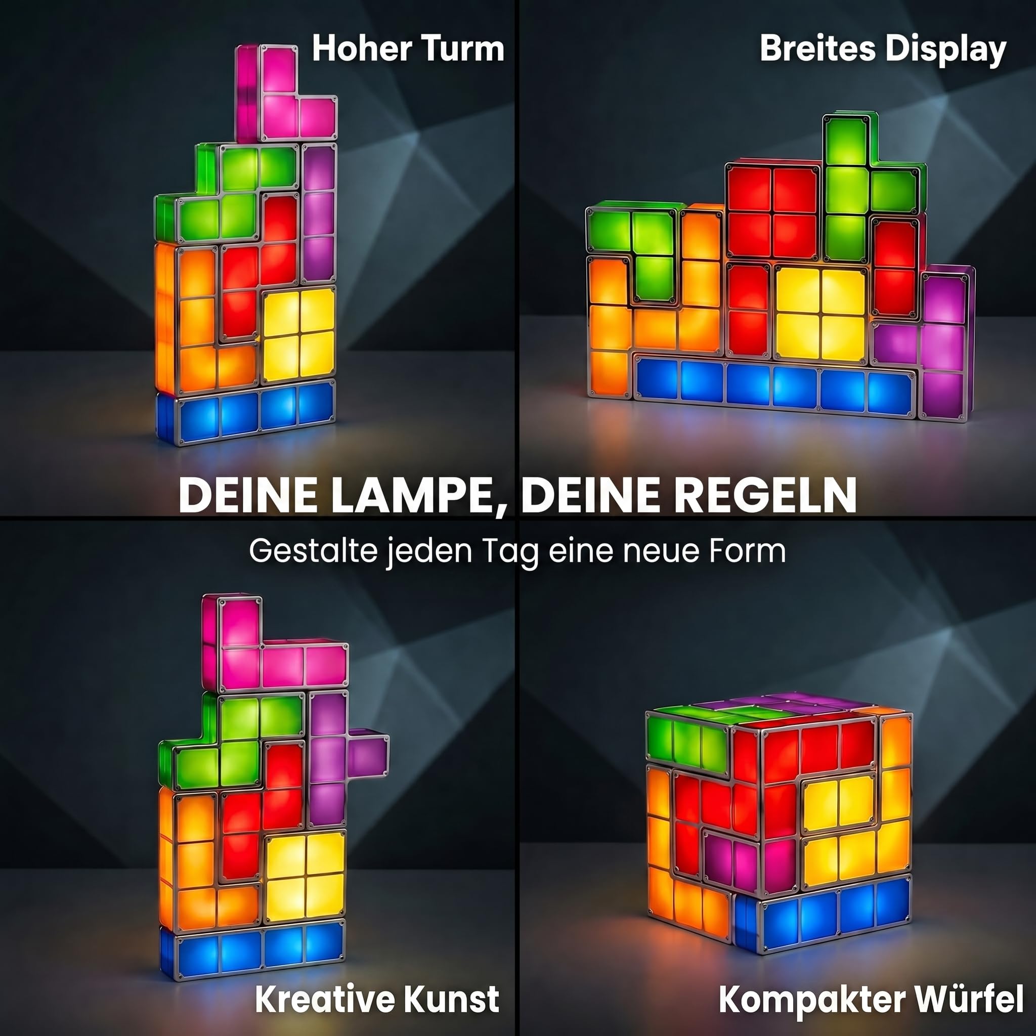 GOODS+GADGETS Tetris Lampe Stapelbare LED Tischleuchte Stimmungslicht Retro Tetrislampe Leuchte Bausteine