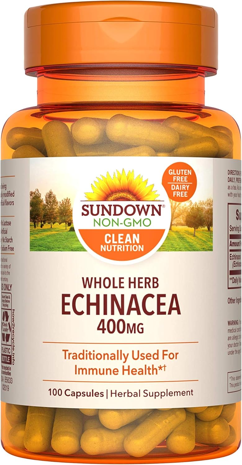 Sundown Echinacea Herbal Supplement 400mg Capsules for Immune Support, Non-GMO, Gluten-Free, Dairy-Free, 100 Count : Health & Household