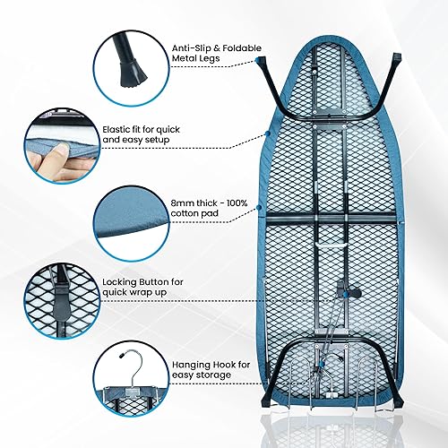 Miniatura 4 de Tabla de planchar de mesa con panel de malla metálica, tabla de hierro plegable, tabla de hierro pequeña resistente con cubierta resistente al calor