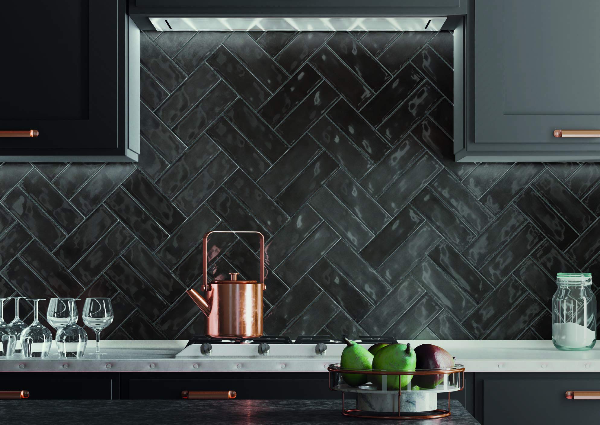 Atlas Ceramics - Porcelain Gloss Wall Tile - Versatile Laying Options - Bathroom, Shower Wall Splashback - Kitchen or Bathroom - Traditional Art - Nolita Nero 2.5 in X 7.8 in