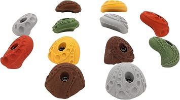 Atomik Rock Climbing Holds Set of 12 Mini Bolt-On Jugs in Assorted Earth Tones
