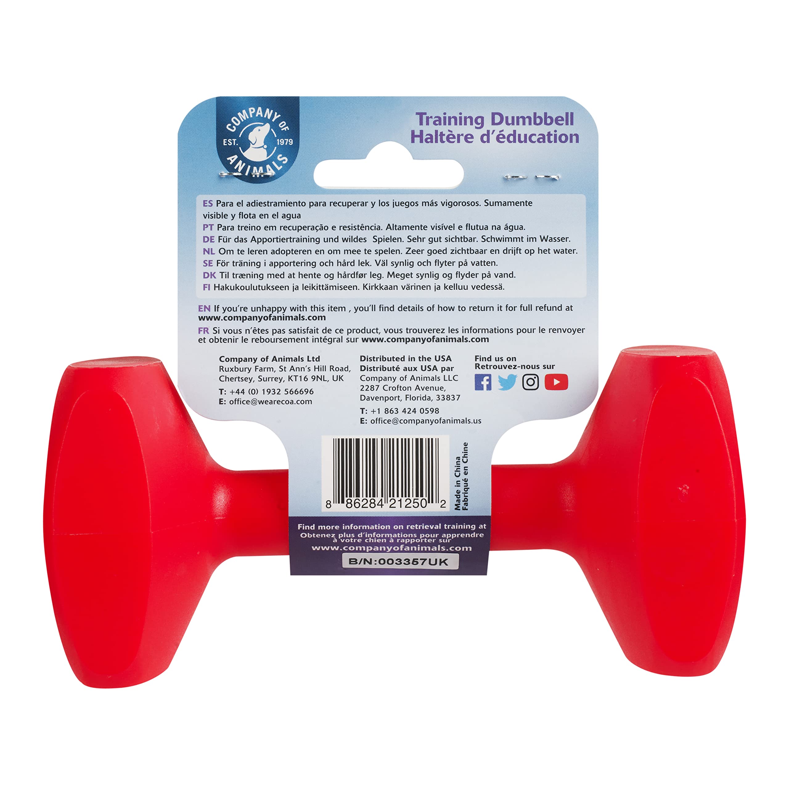 Haltère d'éducation Company of Animals - Flotte, à lancer, classique des jouets à rapporter, dressage de chiots et chiens de chasse. Accessoire pour grands chiens, super résistant (Taille L)