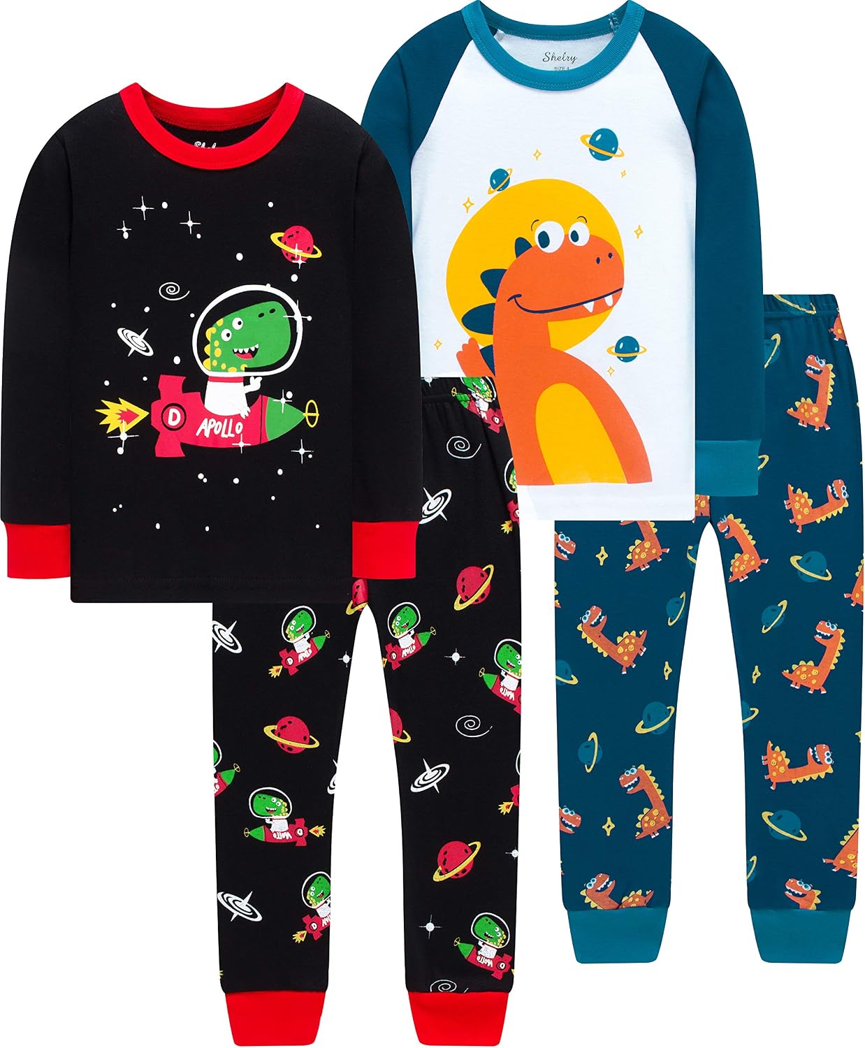 shelry Trucks Boys Pajamas Children Clothes Long Sleeve Kids 4 Pieces Pants Sets