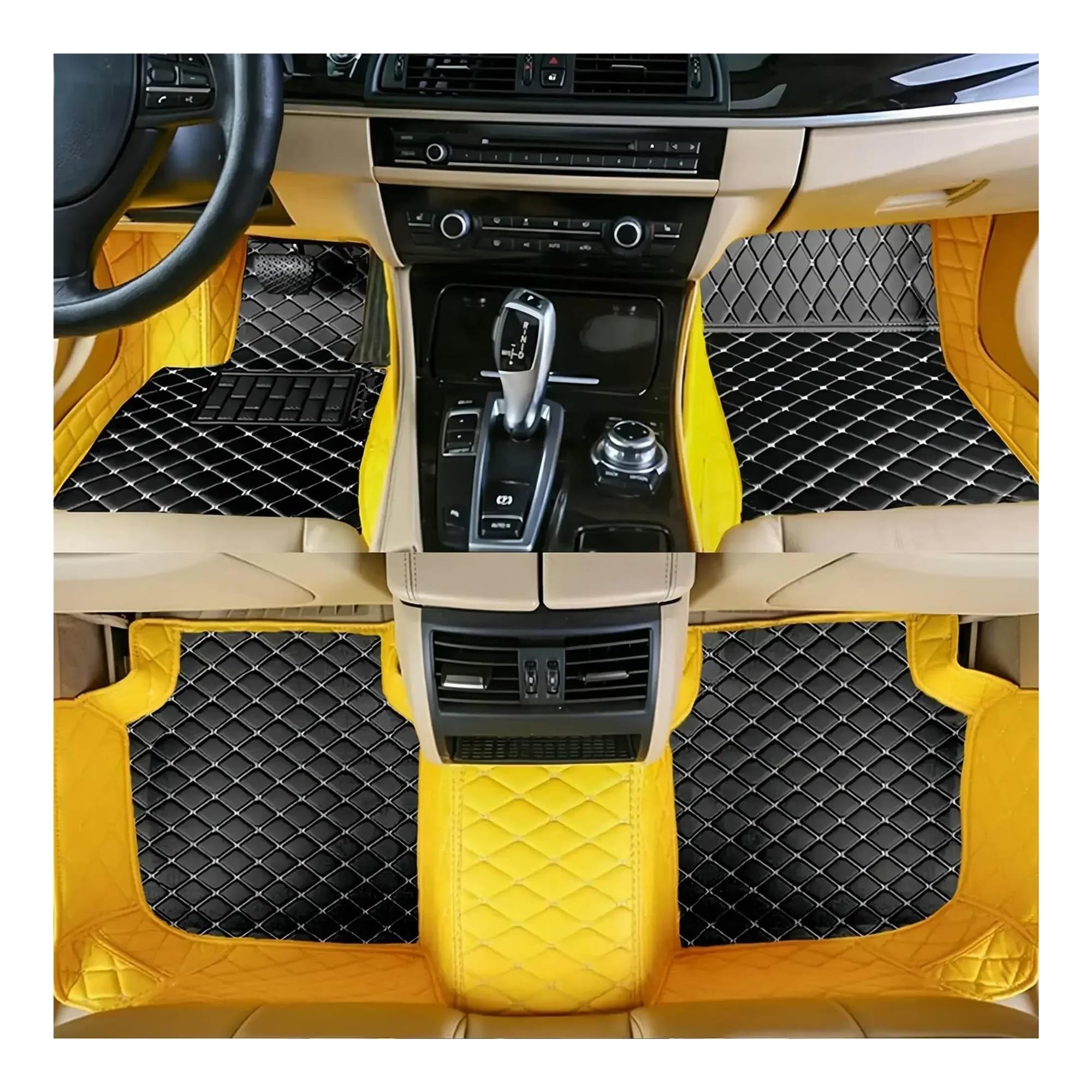 Tapis Auto Tapis Sol Voiture en Cuir Luxe Toutes Saisons Couverture 3D pour Lincoln Continental 2014 2015 2016 2017 Voiture en Moquette(Style 2 Yellow Black)