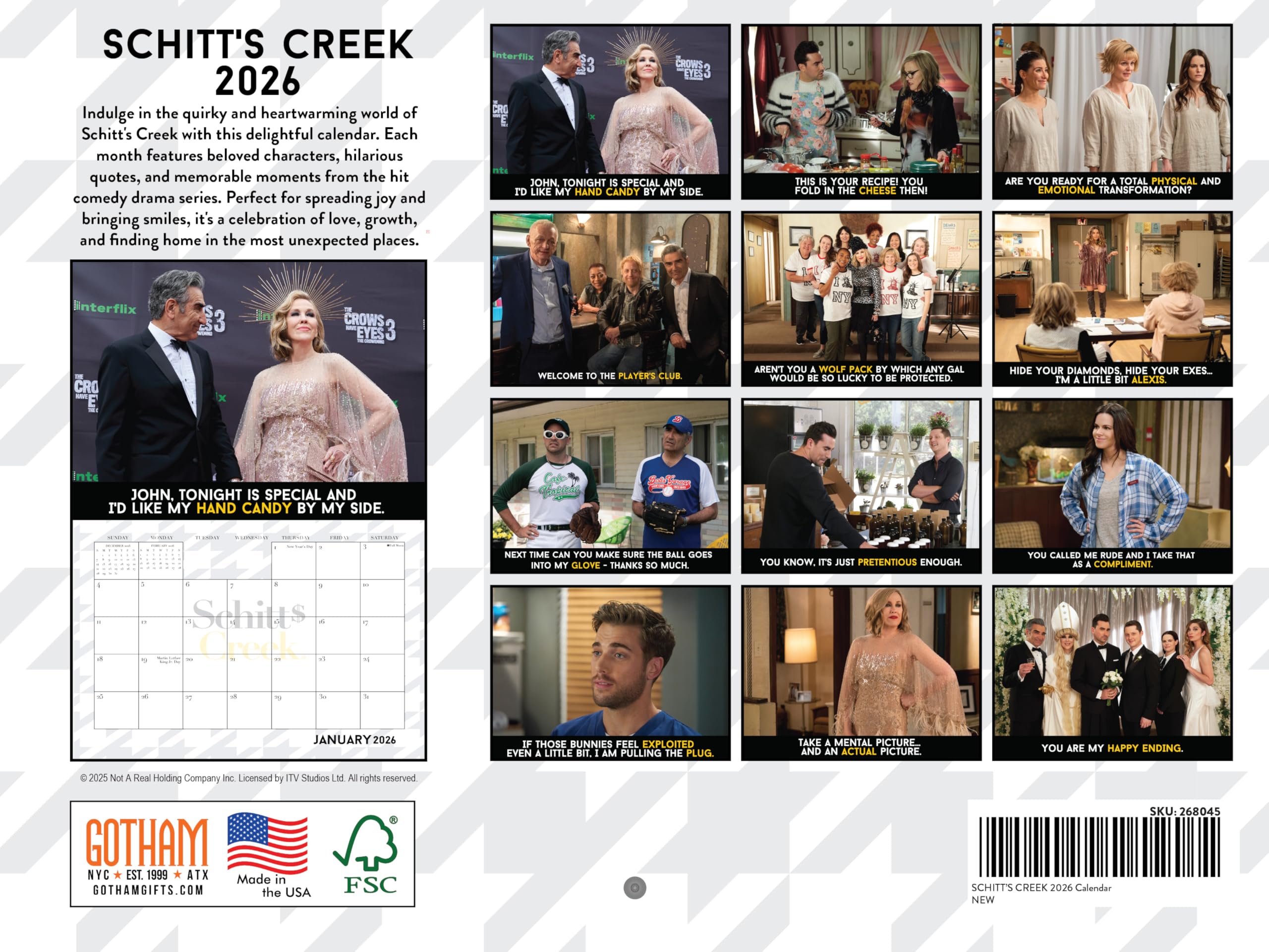 Schitts Creek Calendario 2026 con licencia oficial, regalo mensual, calendario mensual de pared, 12 meses, fabricado en Estados Unidos