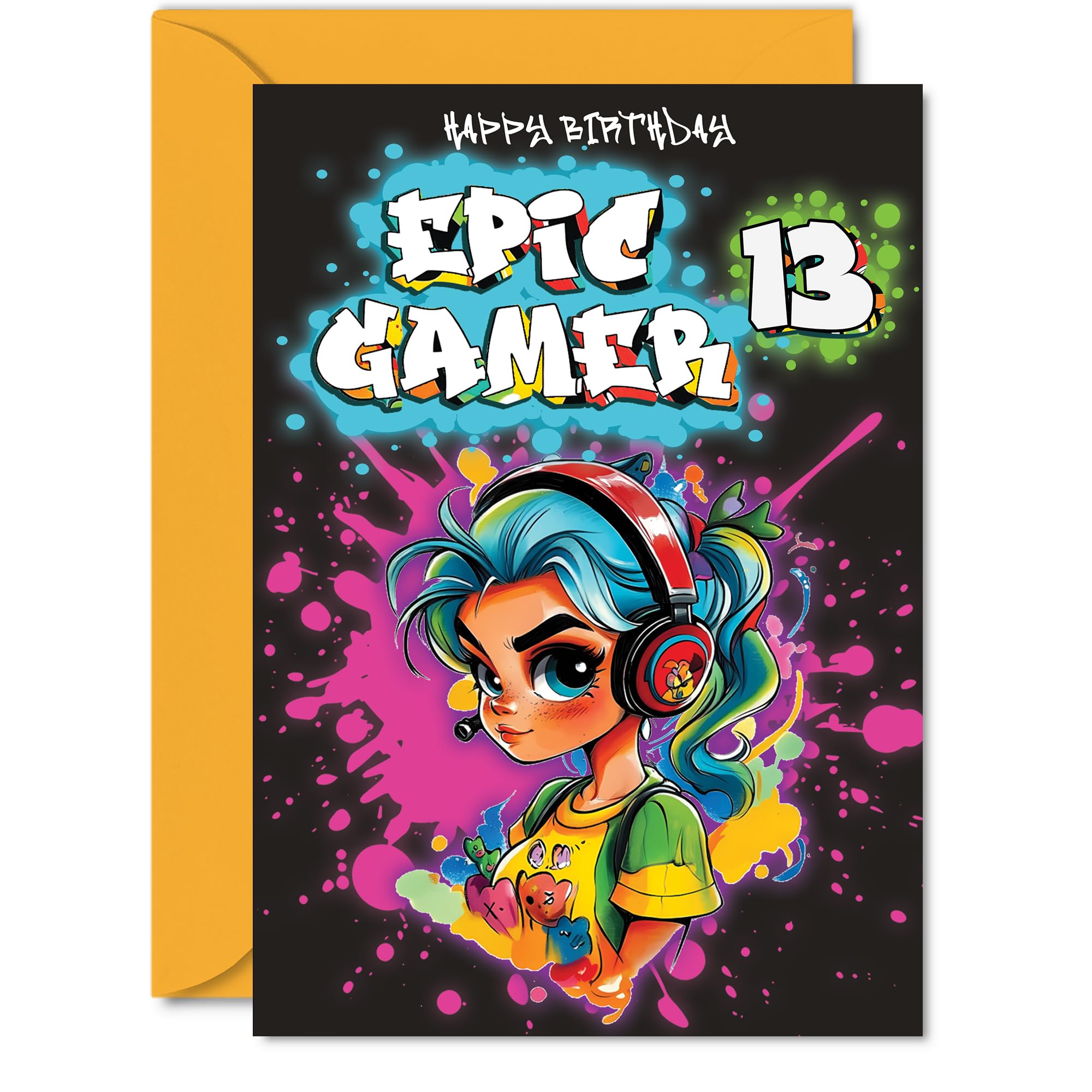 13th Birthday Card Girls - Epic Gamer Girl - Happy Birthday Card for 13 Year Old Girl Kids, A5 Thirteen Thirteenth Bday Video Game Gaming Greeting Cards