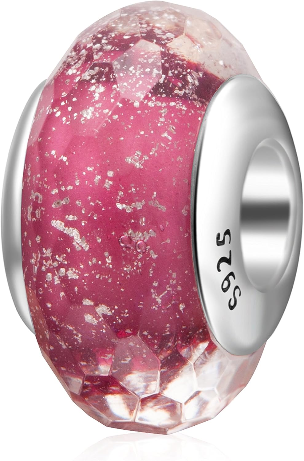 Hoobeads Starry Night Murano Glass Charms 925 Sterling Silver Core Silver Foil Glass Bead for European Bracelet