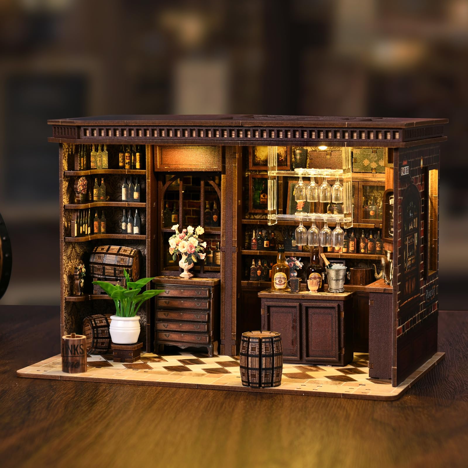 Book Nook Kit (pub vintage), miniaturowe drewniane puzzle 3D z
