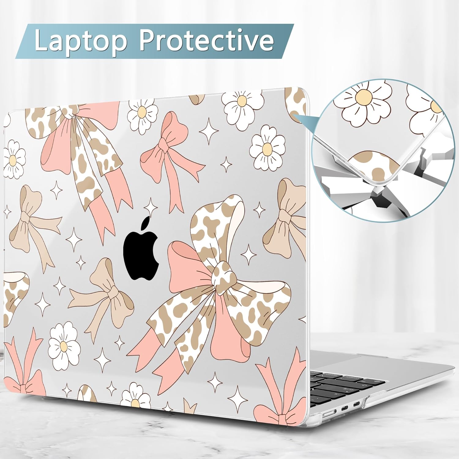May Chen Case for MacBook Air 13/13.6 inch M5 A3449 M4 A3240 M3 A3113 M2 A2681, 2026 2025 2024-2022, Plastic Hard Shell with Keyboard Cover & Screec Protector, Bow Daisy Flowers