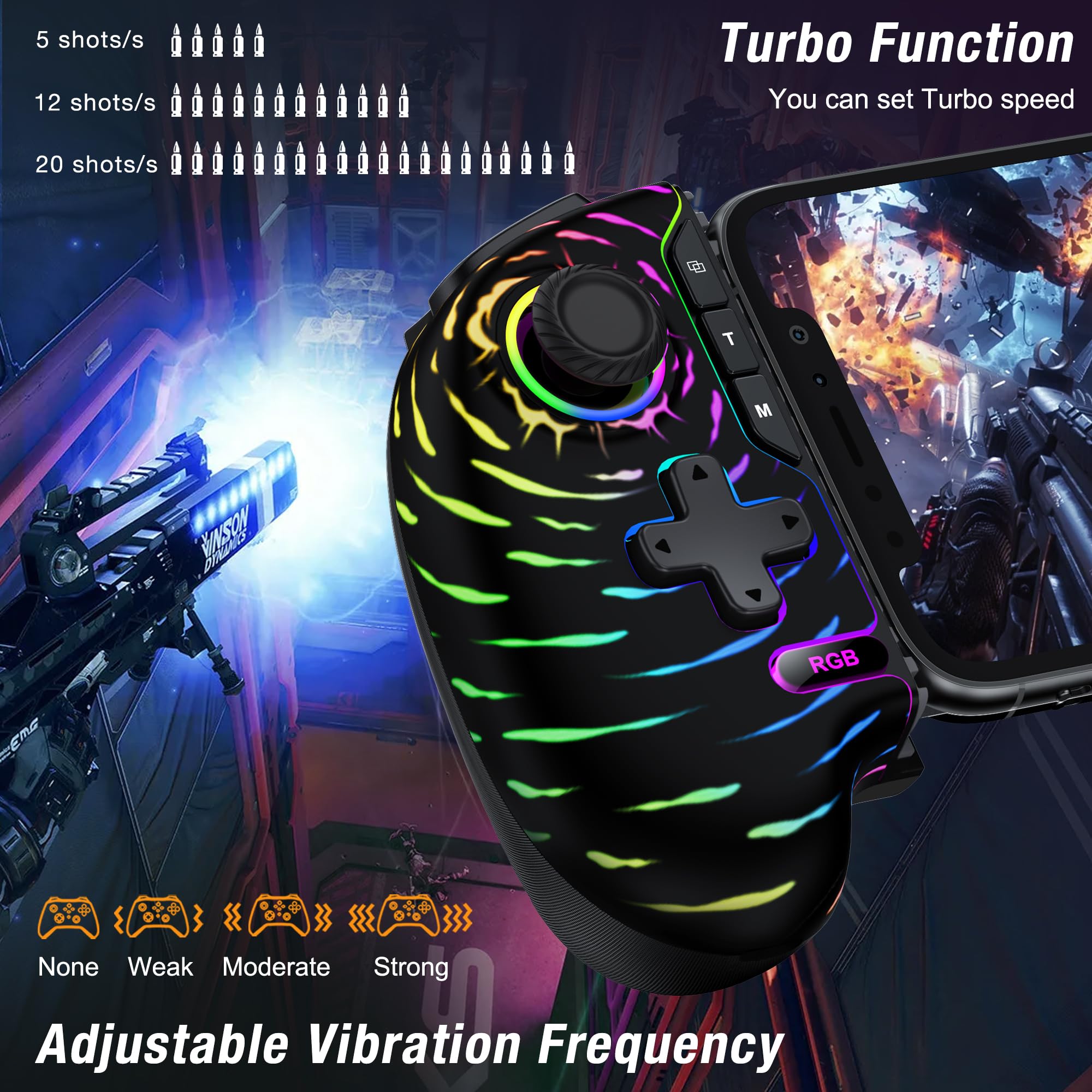 Controller da gioco mobile per iPhone e Android, controller per telefono per Xbox/Steam/GeForce Now/MFi Apple Arcade/Roblox/Minecraft, controller wireless per giochi telefonici con effetto Hall/RGB