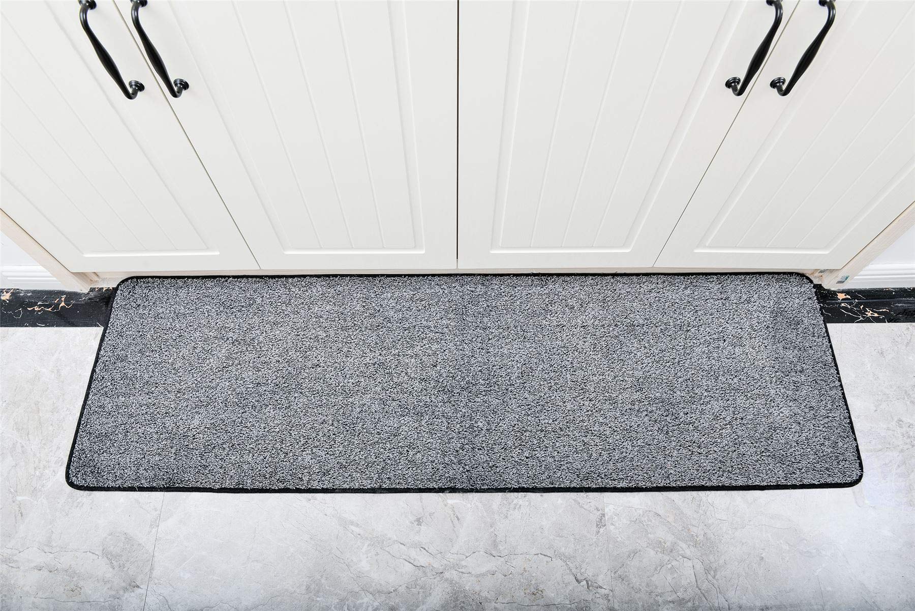 Vinsani Non-Slip Indoor Magic Clean Step Mat Machine Washable Floor Doormat Super Absorbent Carpet Runner Entrance Rug Liner - Light Grey - 45 X 150 cm