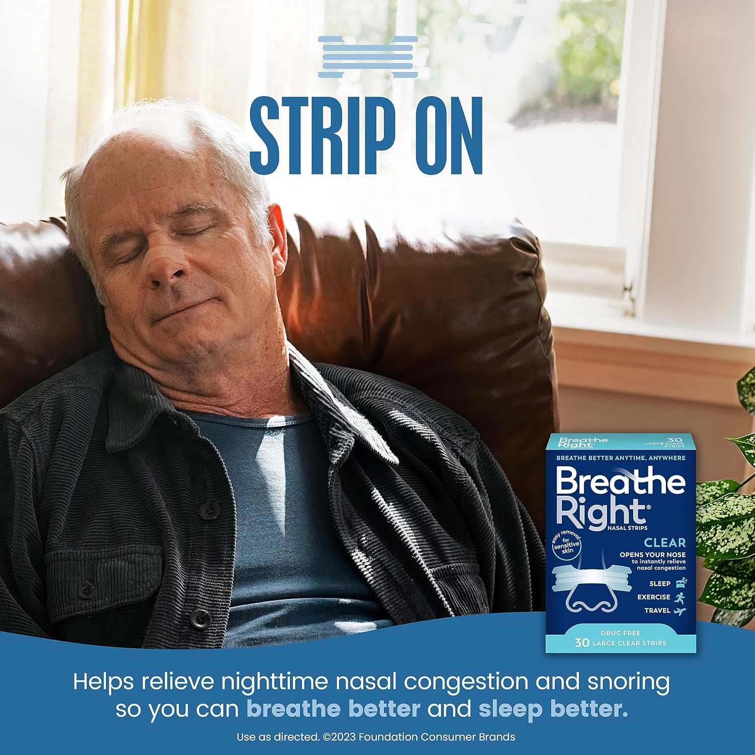 Breathe Right Nasal Strips, Extra Strength Tan Nose Strips, Drug-Free Nasal Congestion Relief for Better Breathing, Help Relieve Snoring, Caused by Colds & Allergies, Deviated Septum, 30ct — Amazon image 3