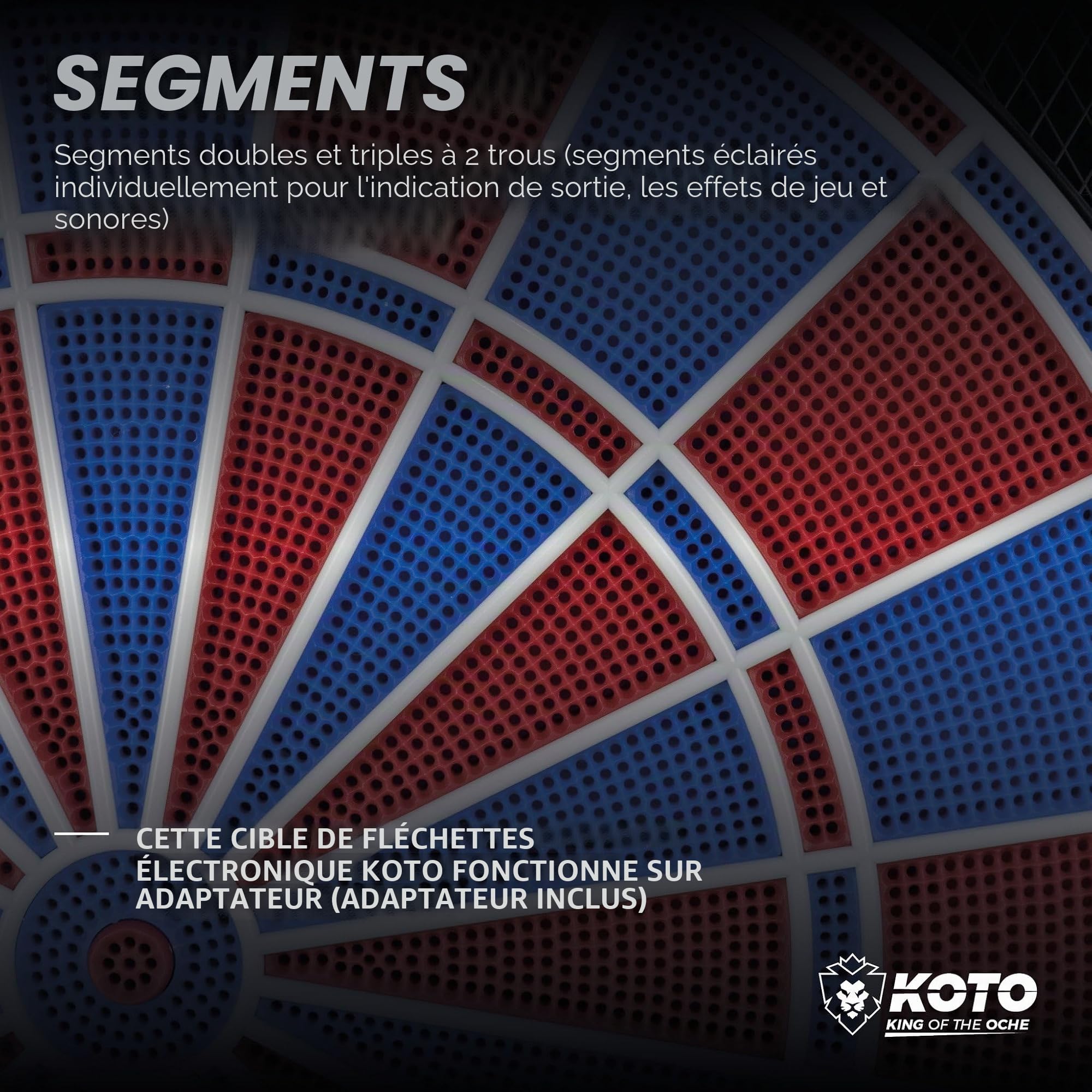 KOTO - Jeu de Flechette Electronique Royal 580, Cible Flechette Electronique, Jeu de Fléchettes avec 6 Fléchettes Pointe Plastique, 36 Jeux, Plus de 580 Variantes, pour 1 à 8 Joueurs