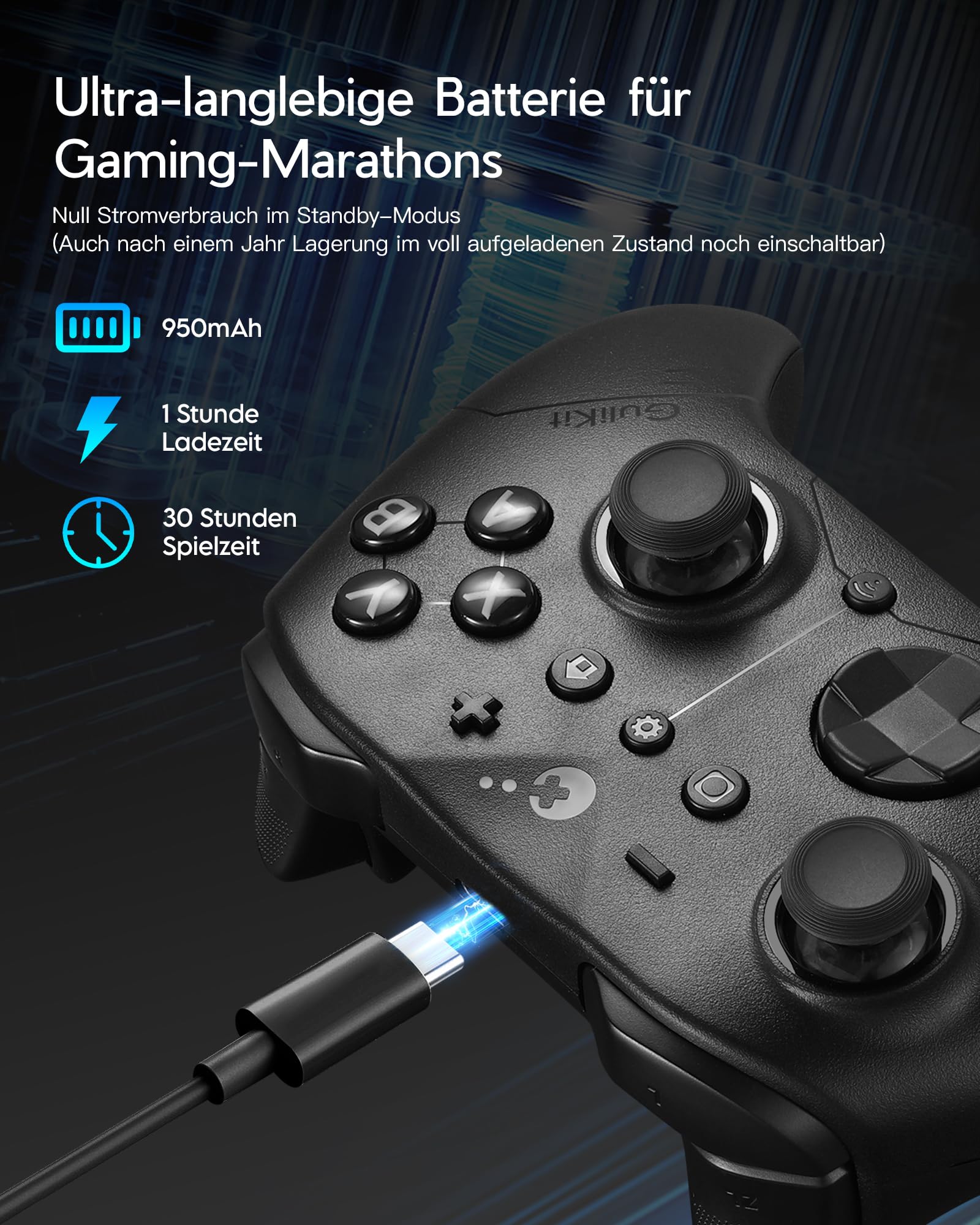 GuliKit ES Pro Wireless Controller für PC, Windows, Android, iOS, Switch 1/2, 3,25 ms Latenz, 30 Stunden Akkulaufzeit, Schwarz