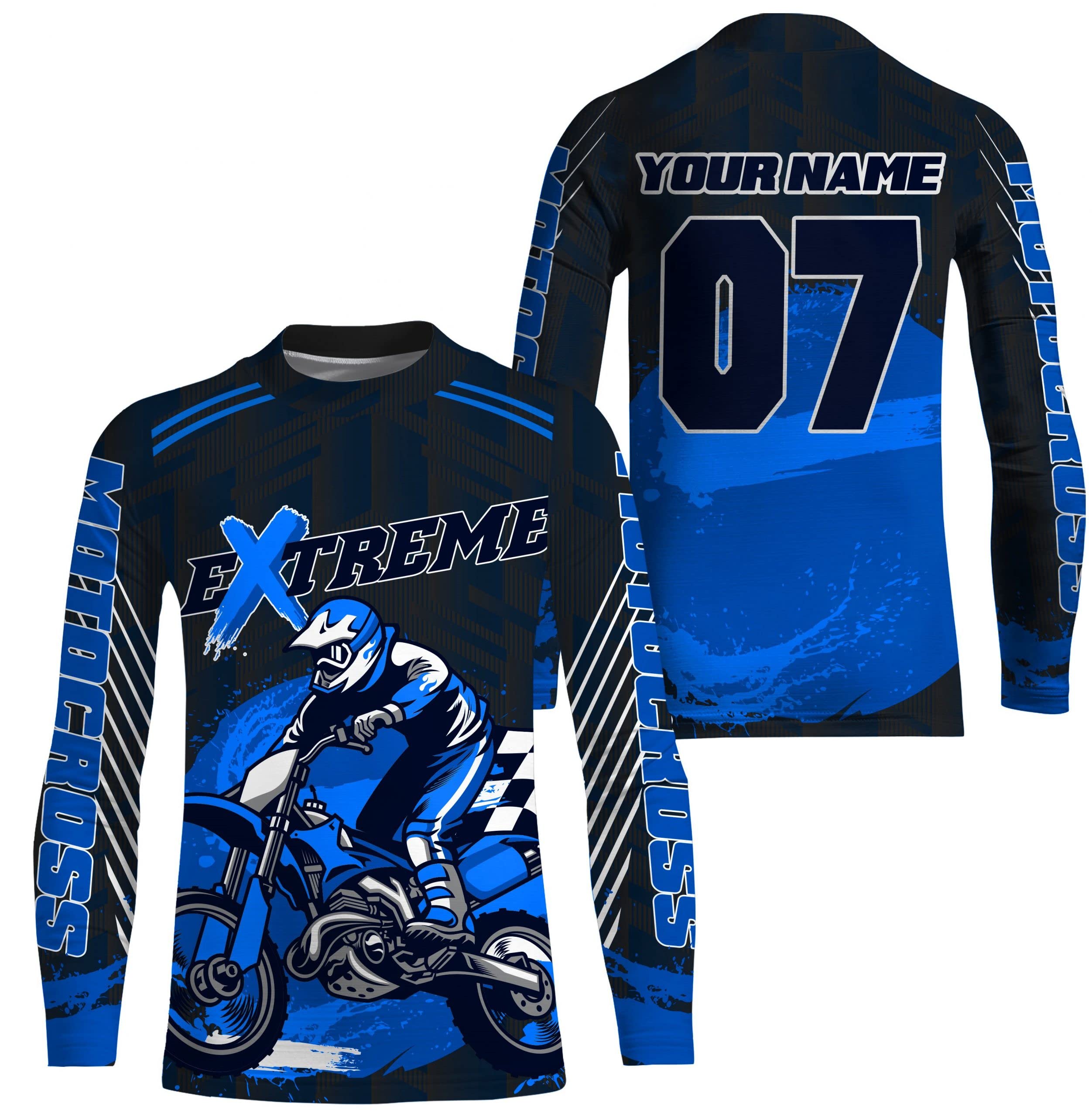 Kid&Adult Custom Blue UPF30+ Motocross Jersey Xtreme Racing Cross Off-Road Motorcycle Shirt PDT39