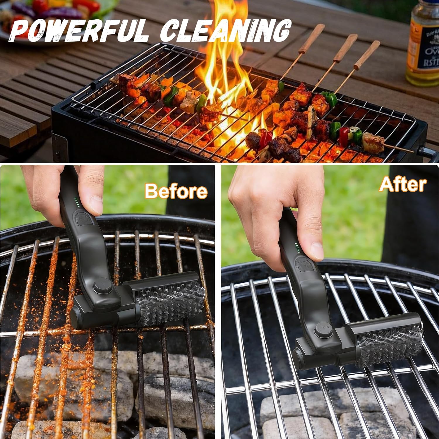 Electric Grill Cleaning Brush,Rechargeable 3-Speed Powerful Grill Brush,Waterproof Design, 180° Adjustable Stainless Steel Replaceable Brush Head,Specially Designed for Outdoor Camping and Barbecuing