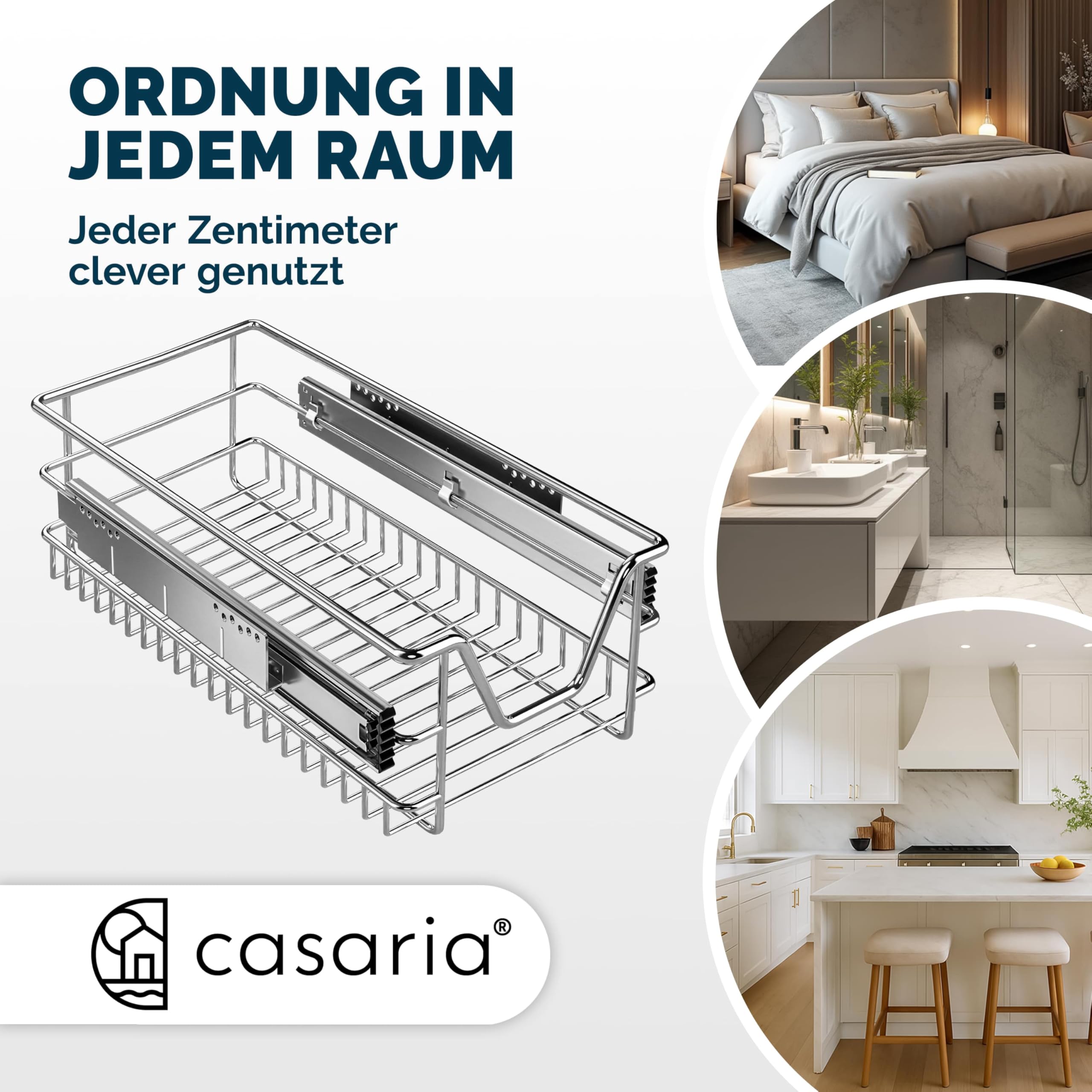 Casaria® 2x Teleskopschublade Schrank Schubladen Ausziehbar 60cm 20kg Belastbar Verchromt Korbauszug mit Zubehör Haushalt Küchenschrank Kleiderschrank