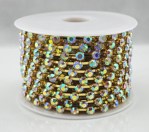AEAOA Cadena de diamantes de imitación AB de 10 yardas con ribete transparente para decoración de fiestas (0.157 pulgadas, dorado)