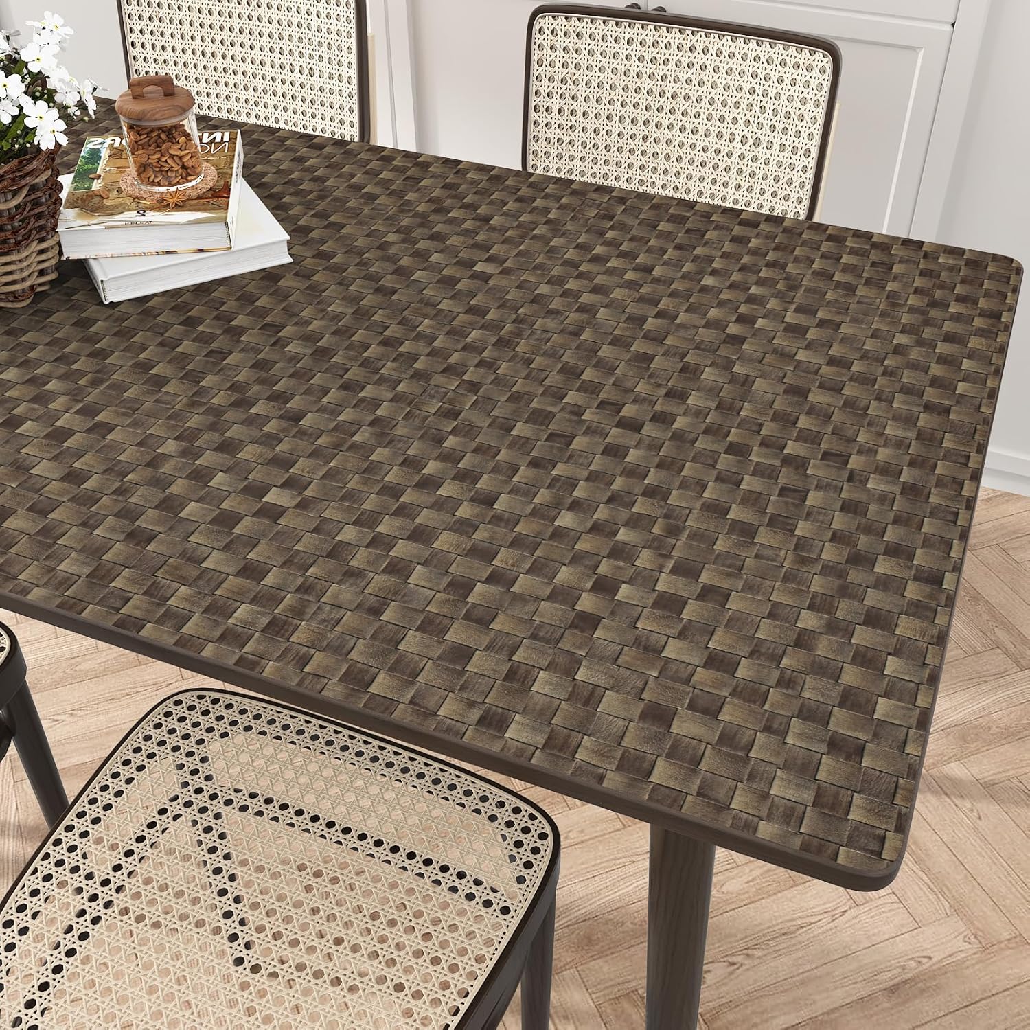 Wallercity Brown Rattan Caning Wallpaper Peel and Stick Cane Webbing Contact Paper for Countertops Self Adhesive Faux Wood Weave Wall Paper for Kitchen Bedroom Natural Woven Vinyl Wrap for Screen Door