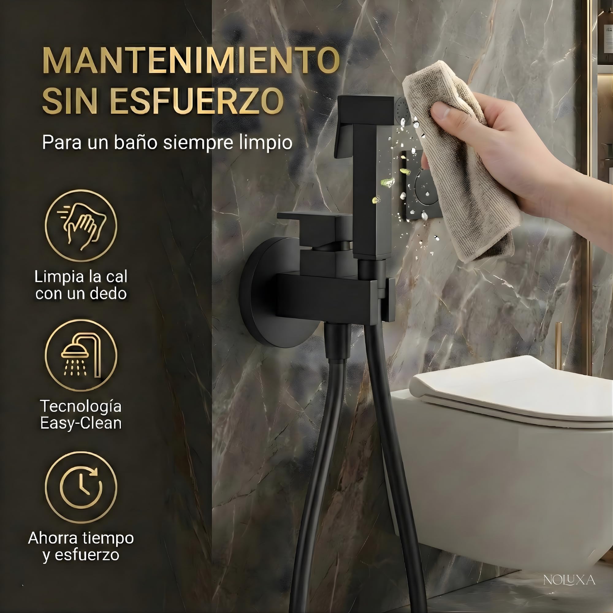 IMEX - Bidet bateria do zabudowy do toalety, prysznic bidet, zimna i gorąca woda, higieniczny prysznic bidet do toalety, spryskiwacz bidet, zamiennik bidetu, łatwa instalacja (CZARNY MATE)