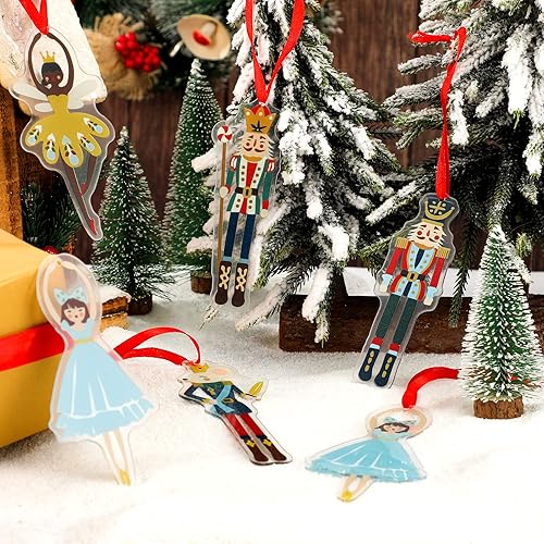 Vista 11 de Weysat Juego de decoración de cascanueces de Navidad, adornos de cascanueces para árbol, mini princesa, ballet, ratón, rey soldado, figuras