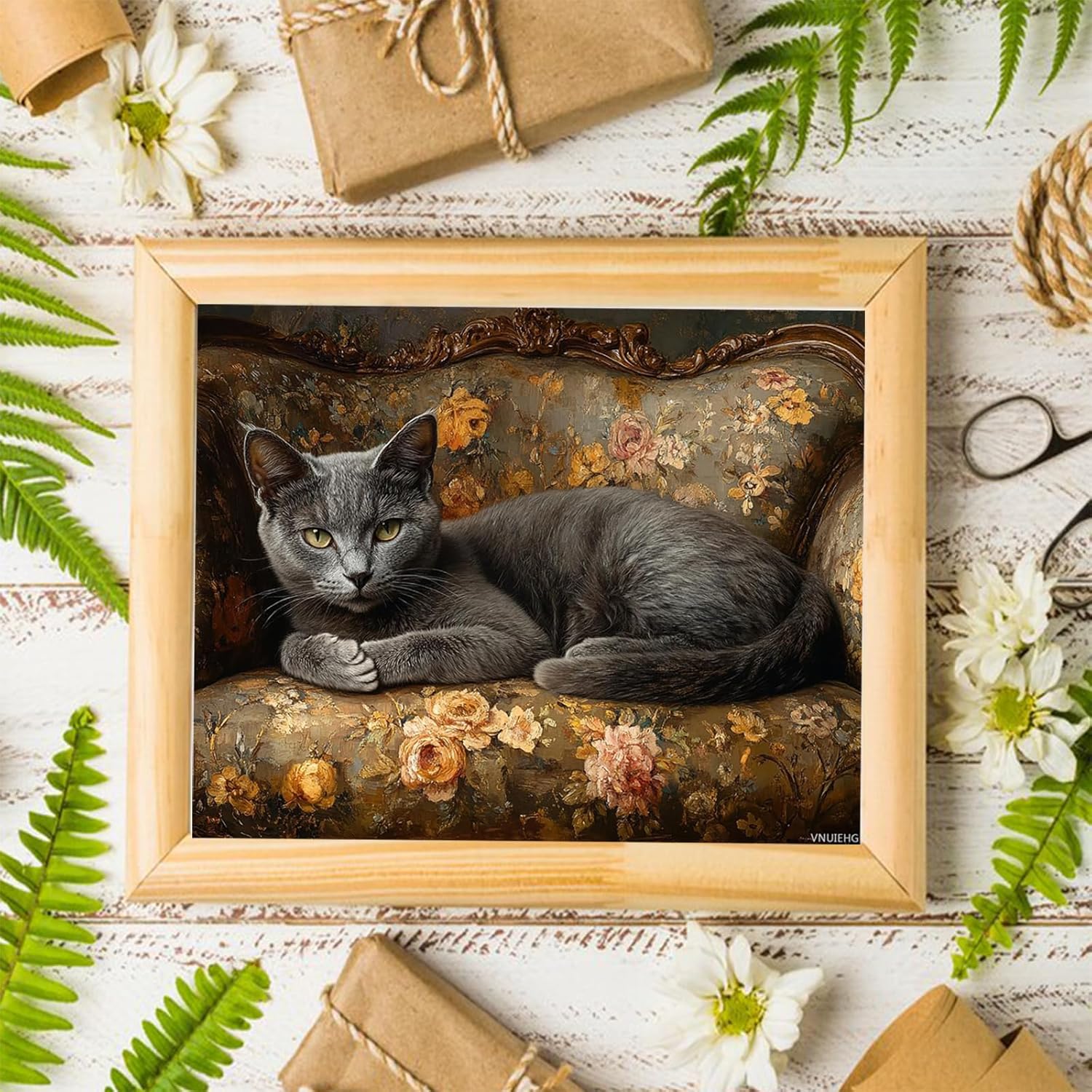 VNUIEHG Paint by Numbers, Russian Blue Cat Resting Elegantly on The Sofa, 16x20 Inch Drawing with Brushes Winter Home Decor Christmas Gifts (Without Frame)