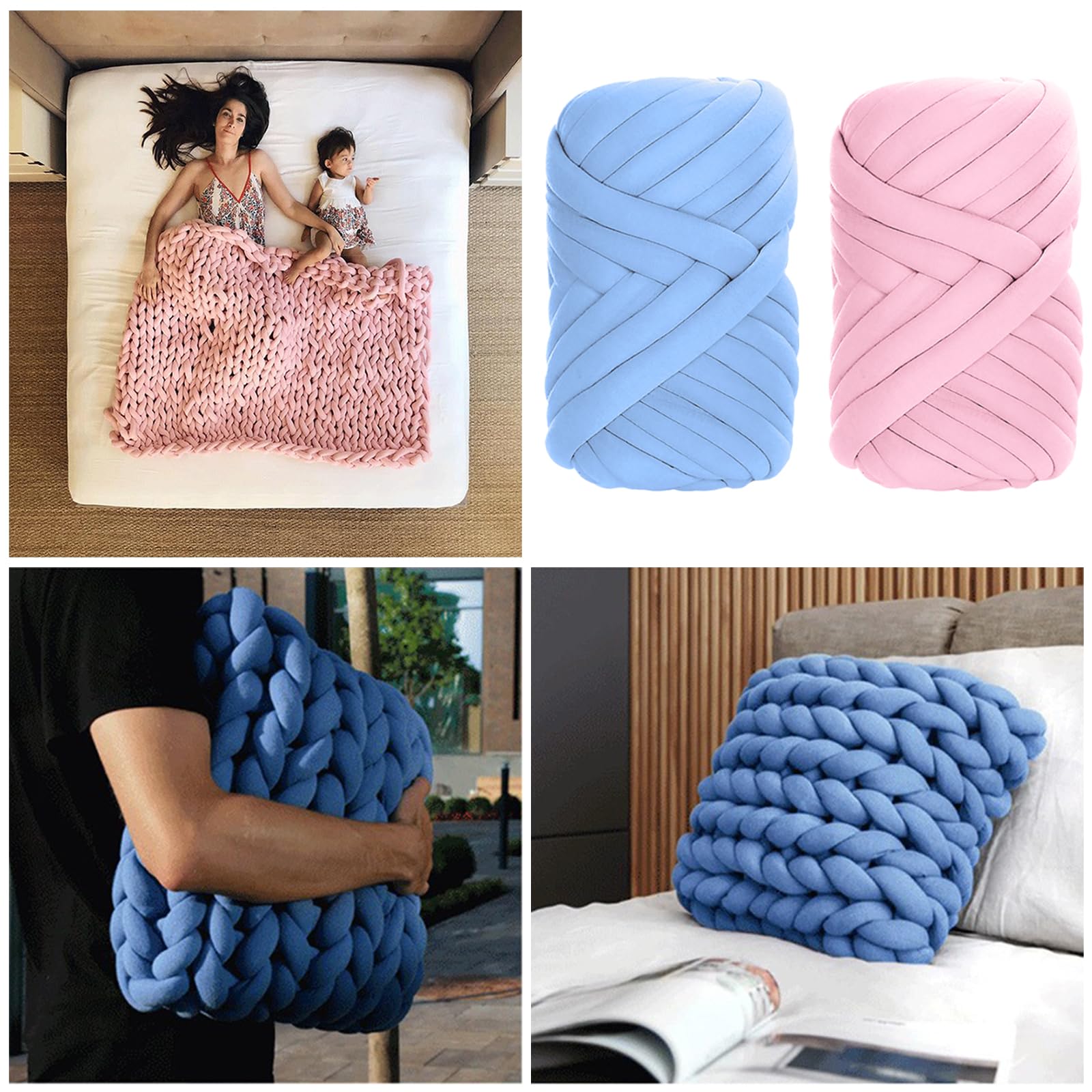 2 Pezzi Filato Gigante, 500g Filato Marshmallow, 25mm Filato Grosso Per Borse, Filo Tubolare Grosso Lavabile, Per Coperte A Mano, Cestini, Nidi Di Animali Domestici