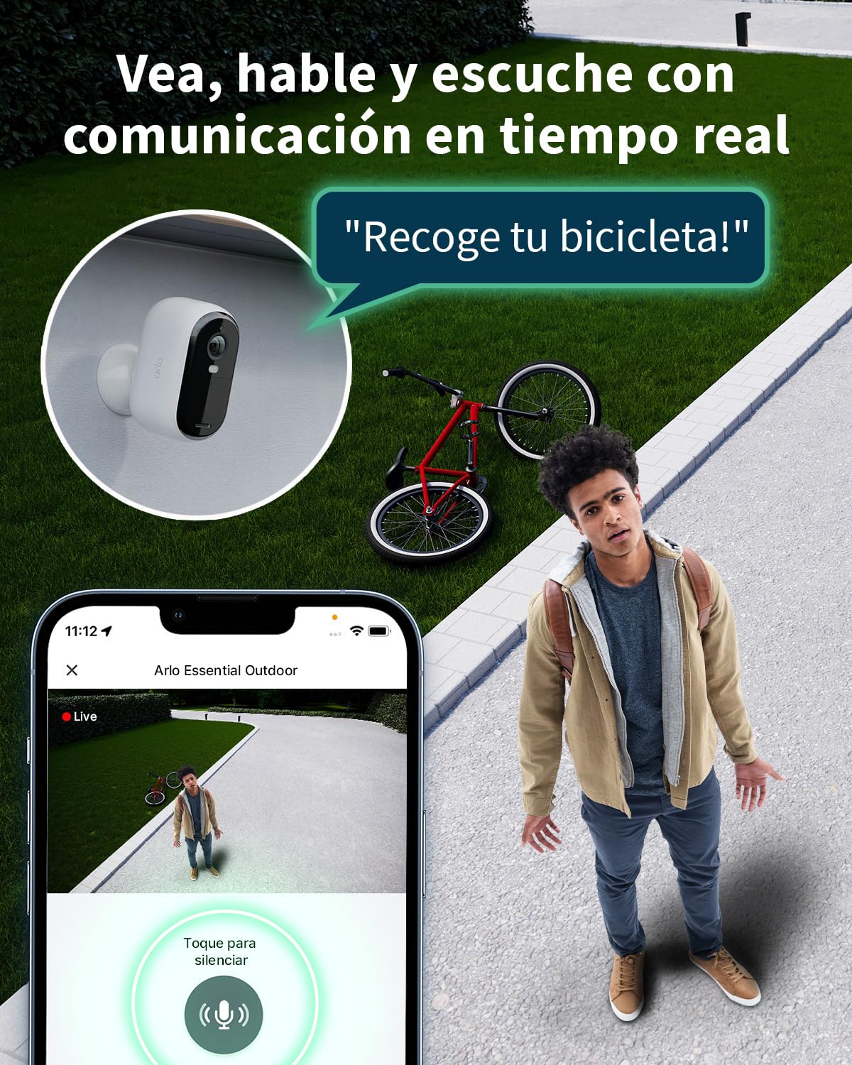 Arlo Essential 2 Camara Vigilancia WiFi Exterior HD, Camara Vigilancia WiFi Interior, Sensor de Movimiento, Alarmas Para Casa, Visión Nocturna En Color, Prueba Arlo Secure Incluida, 3 Cámaras, Blancas