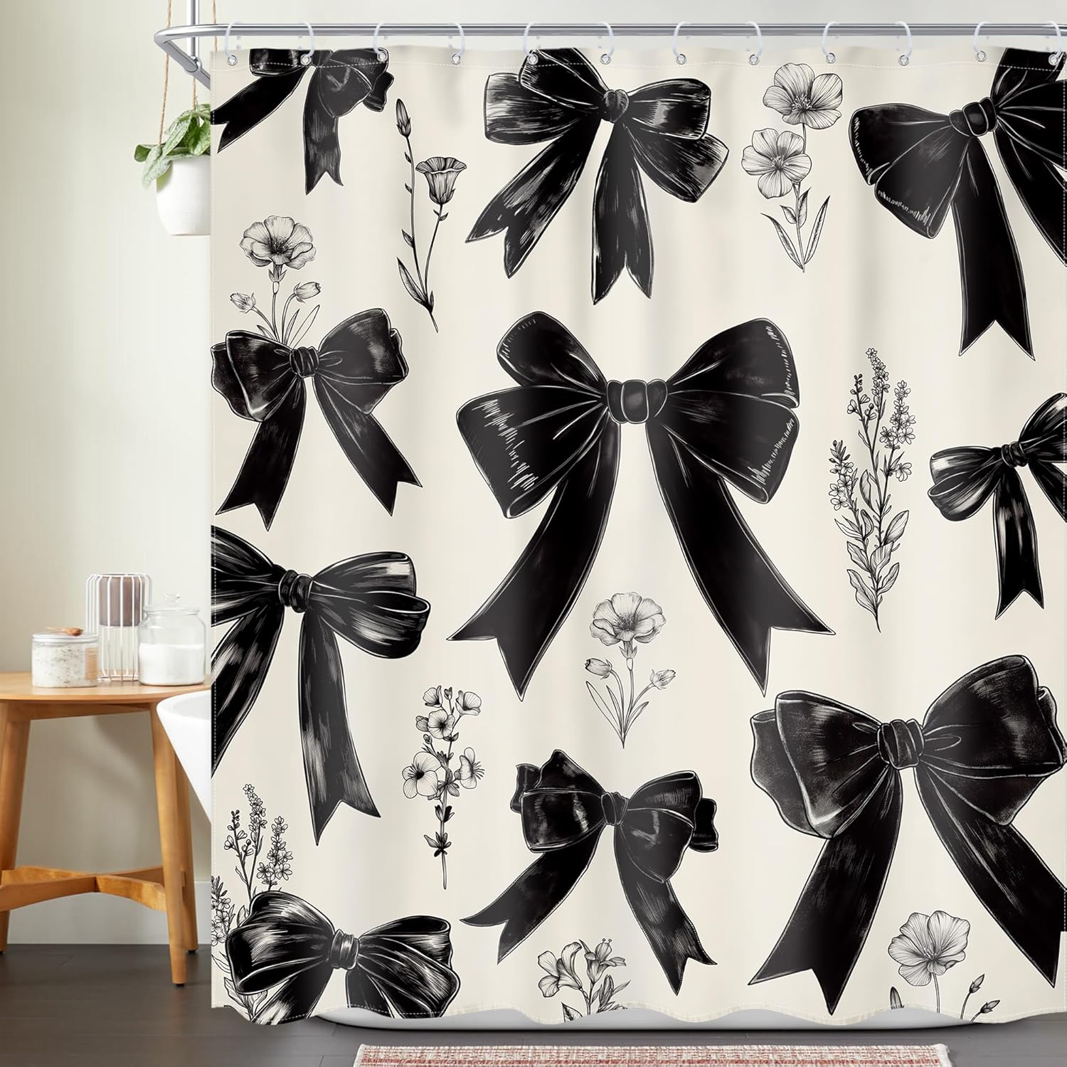 Amazon.com: Ufeela Black Bow Shower Curtain 72Wx72L Inch Girls Coquette ...