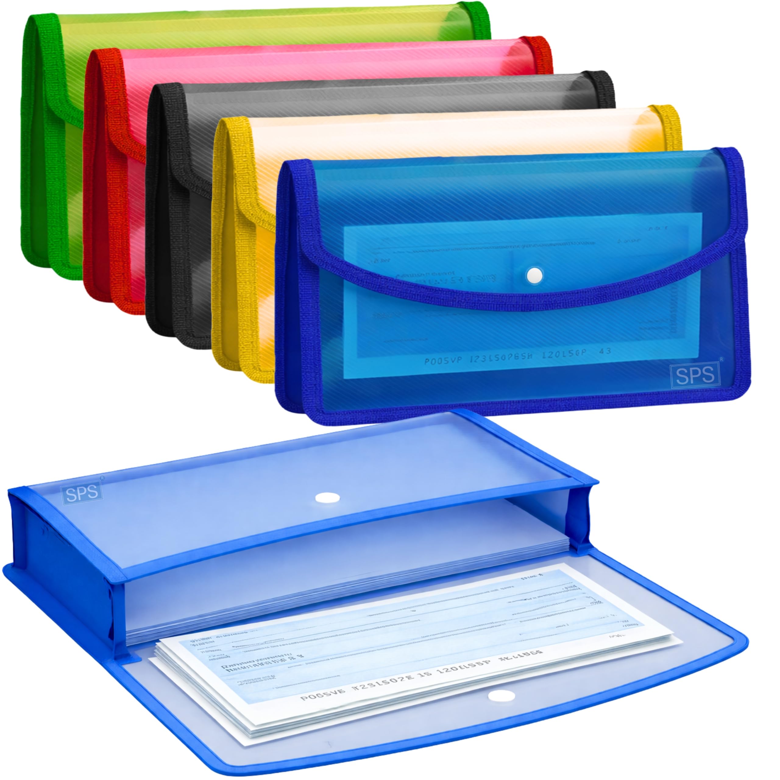 SPS Cheque Folder, Transparent Poly-Plastic Cheque Documents File Storage Bag with Snap Button Set of 5/Cheque Size File Folder-image-37