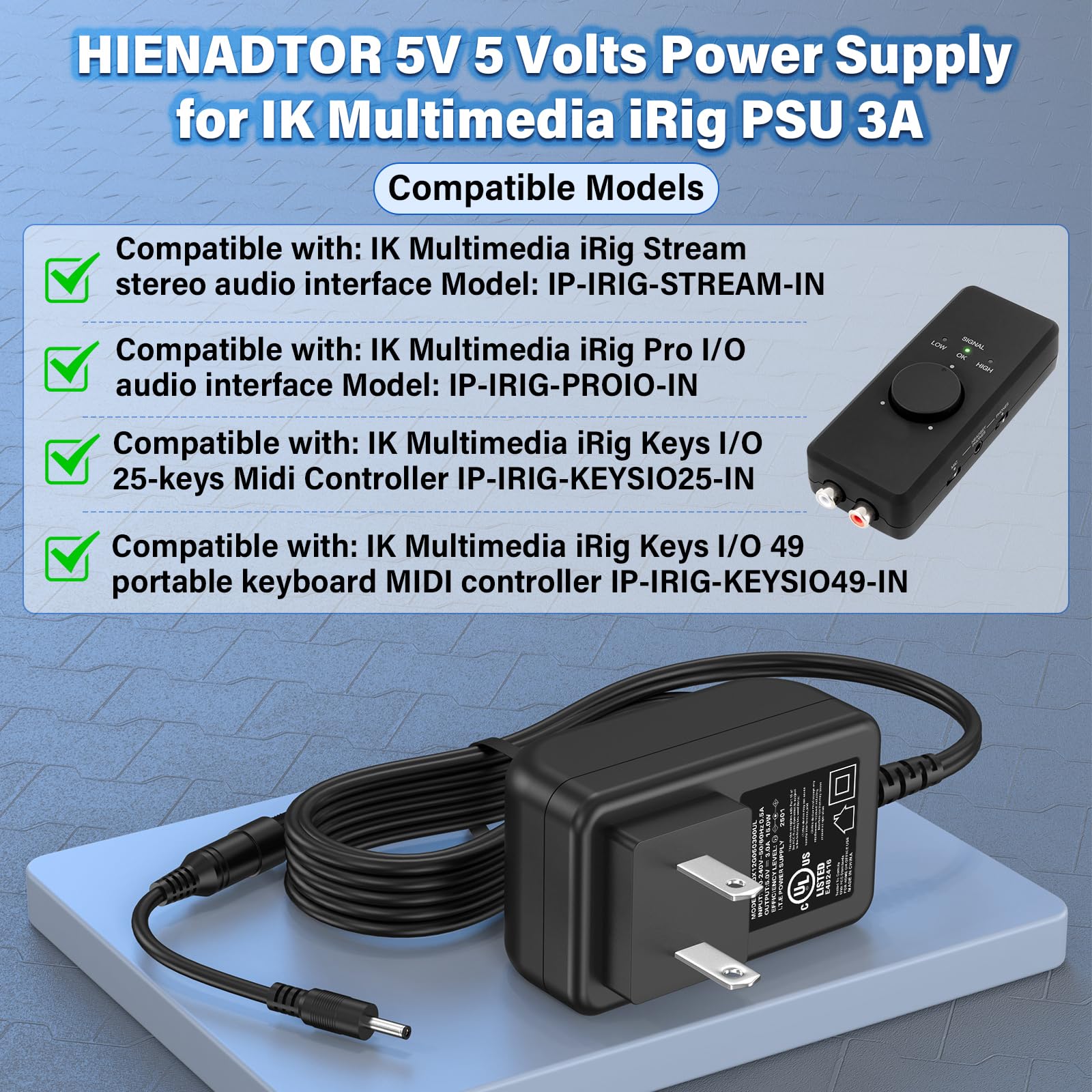 Amazon.com: HIENADTOR 5V 3A Charger Power Cord for IK Multimedia