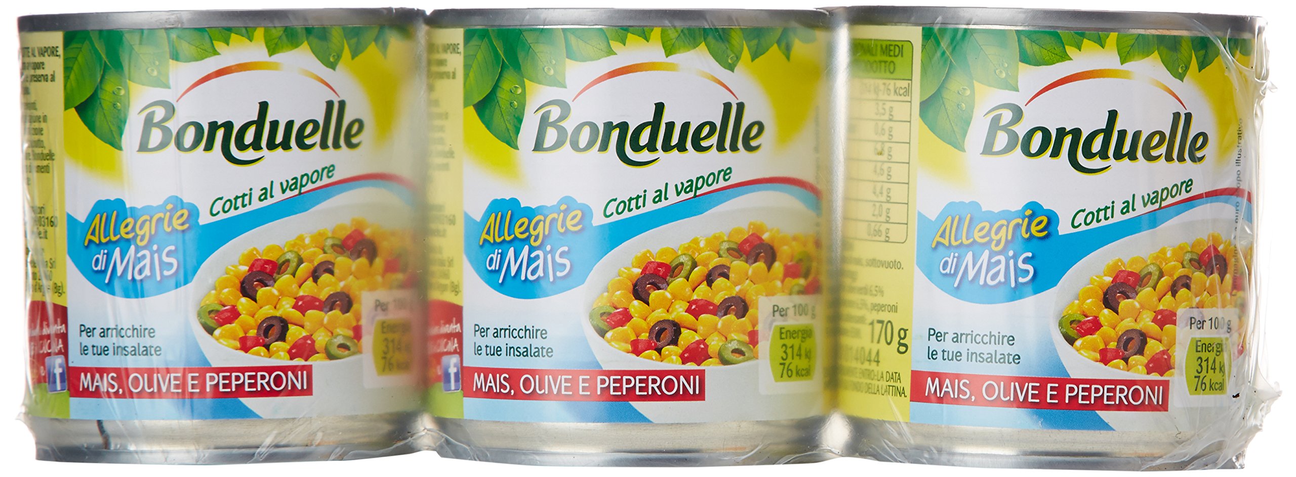 Bonduelle - Mais, Olive E Peperoni, Per Arricchire Le Tue Insalate - 8 confezioni da 3 pezzi da 170 g [24 pezzi, 4080 g]