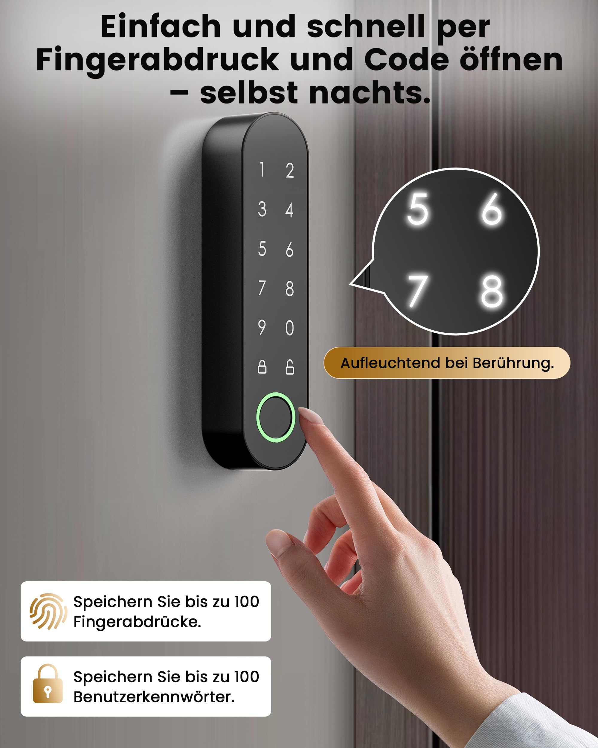 Signstek Smart Lock, Smartes Türschloss Fingerabdruck & Bluetooth – Nachrüstbarer Elektronischer Schloss Türöffner per App, Code, Smartphone, ohne Austausch des Schließzylinders (Schwarz)